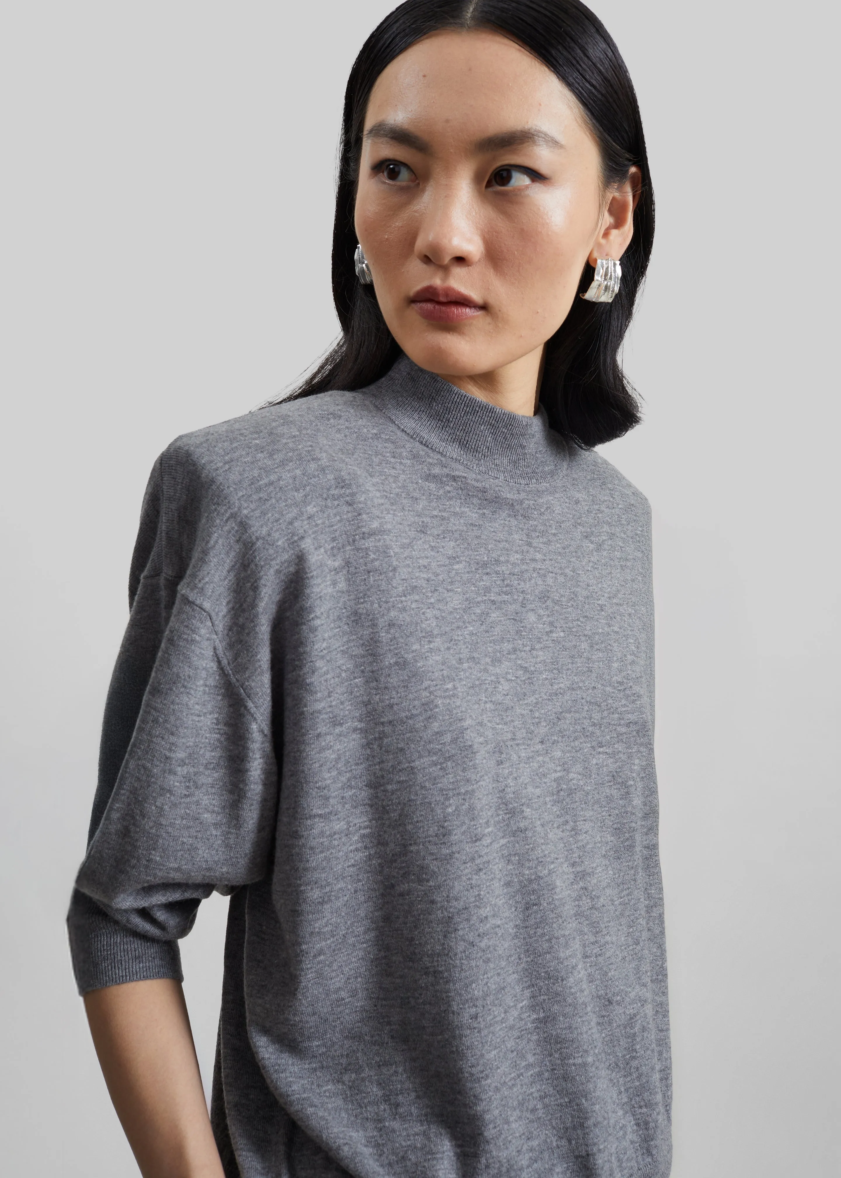 Rue Padded High Neck Sweater - Grey Melange sold by Frankie Shop