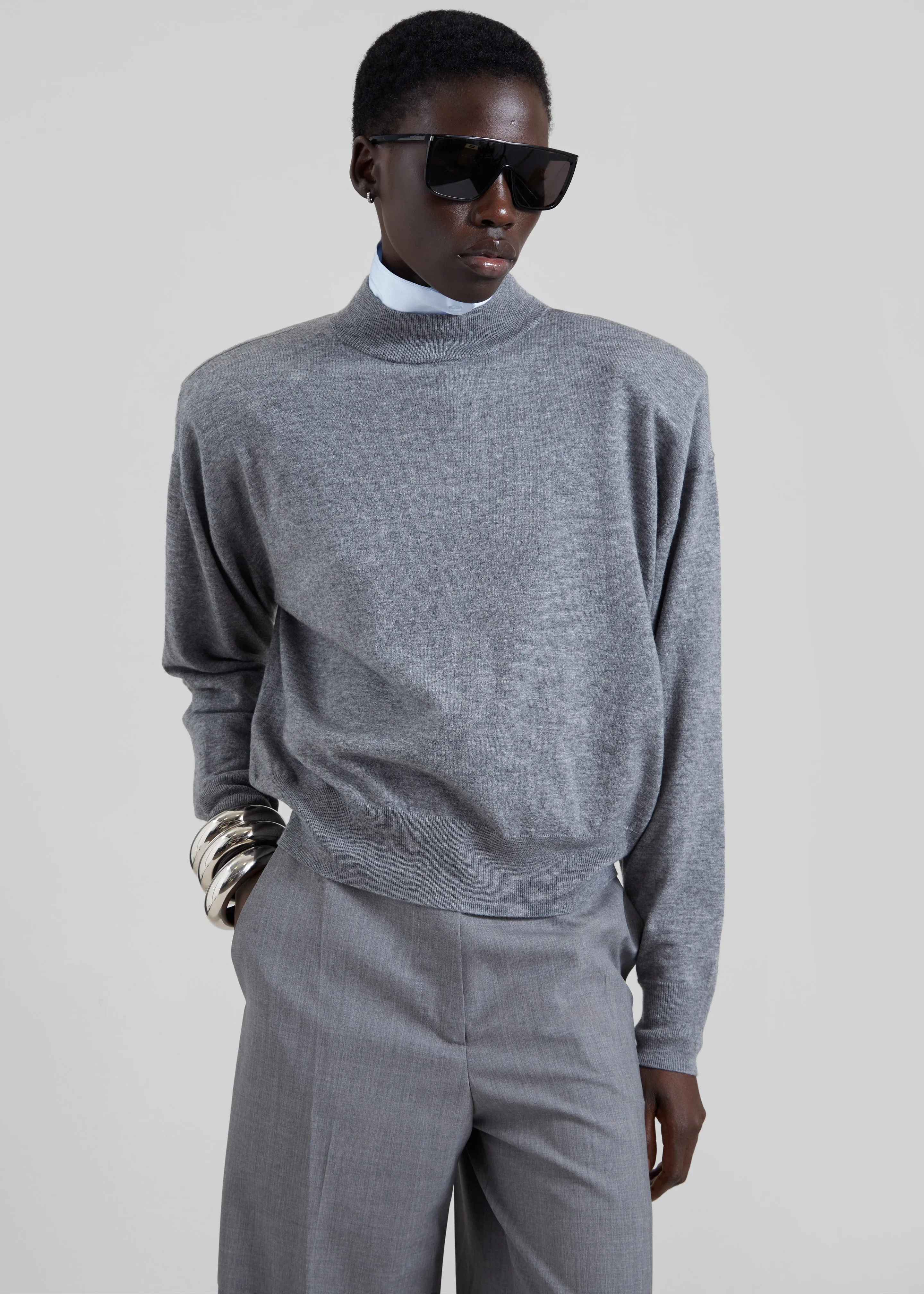 Rue Padded High Neck Sweater - Grey Melange sold by Frankie Shop product image thumbnail 4