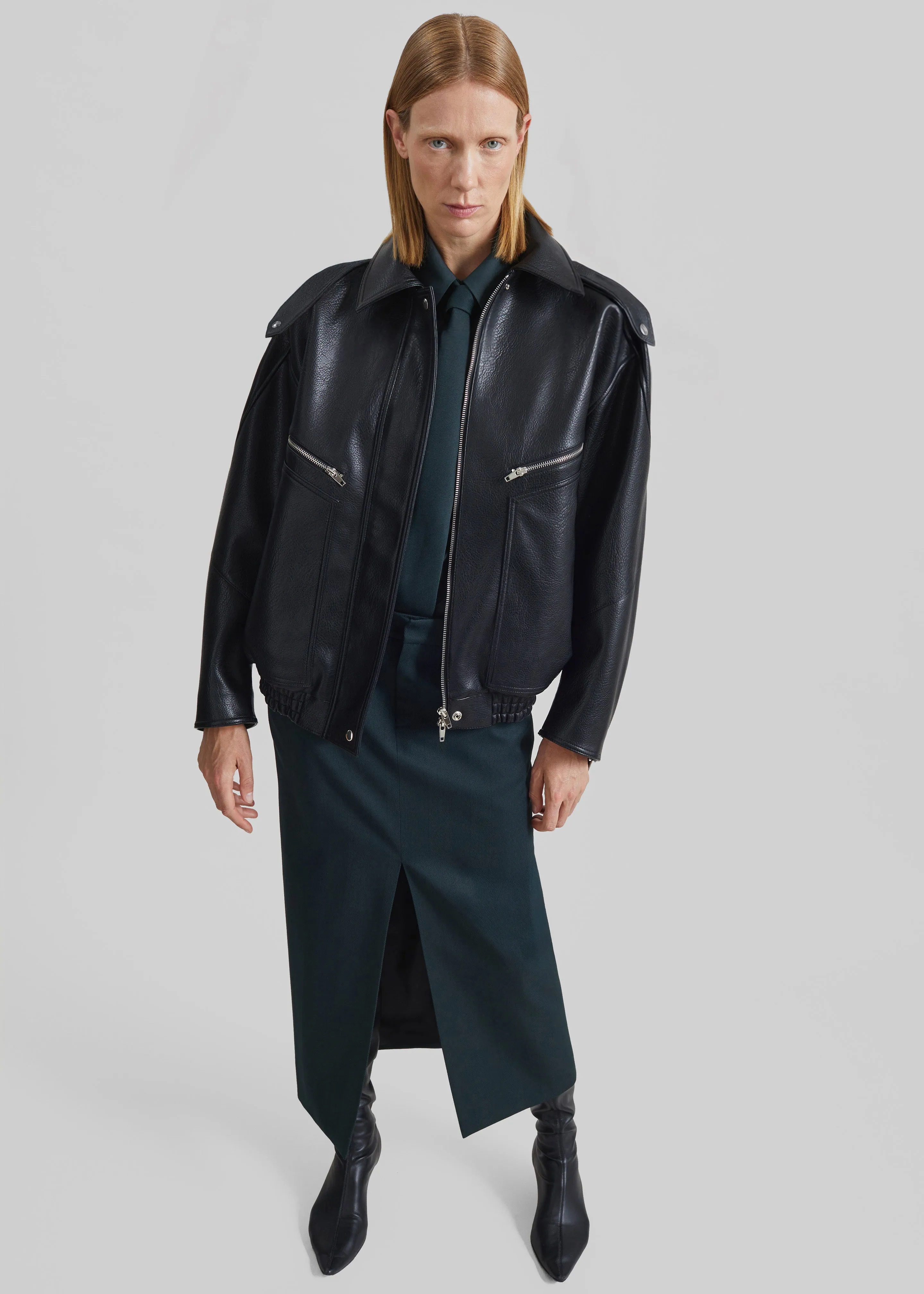 Hudson Faux Leather Bomber Jacket - Black sold by Frankie Shop product image thumbnail 5