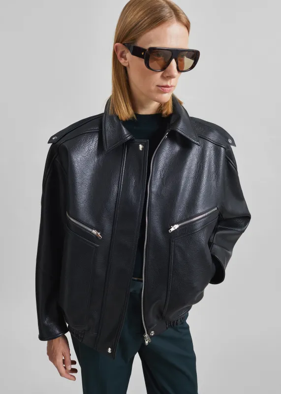 Hudson Faux Leather Bomber Jacket - Black made by Frankie Shop