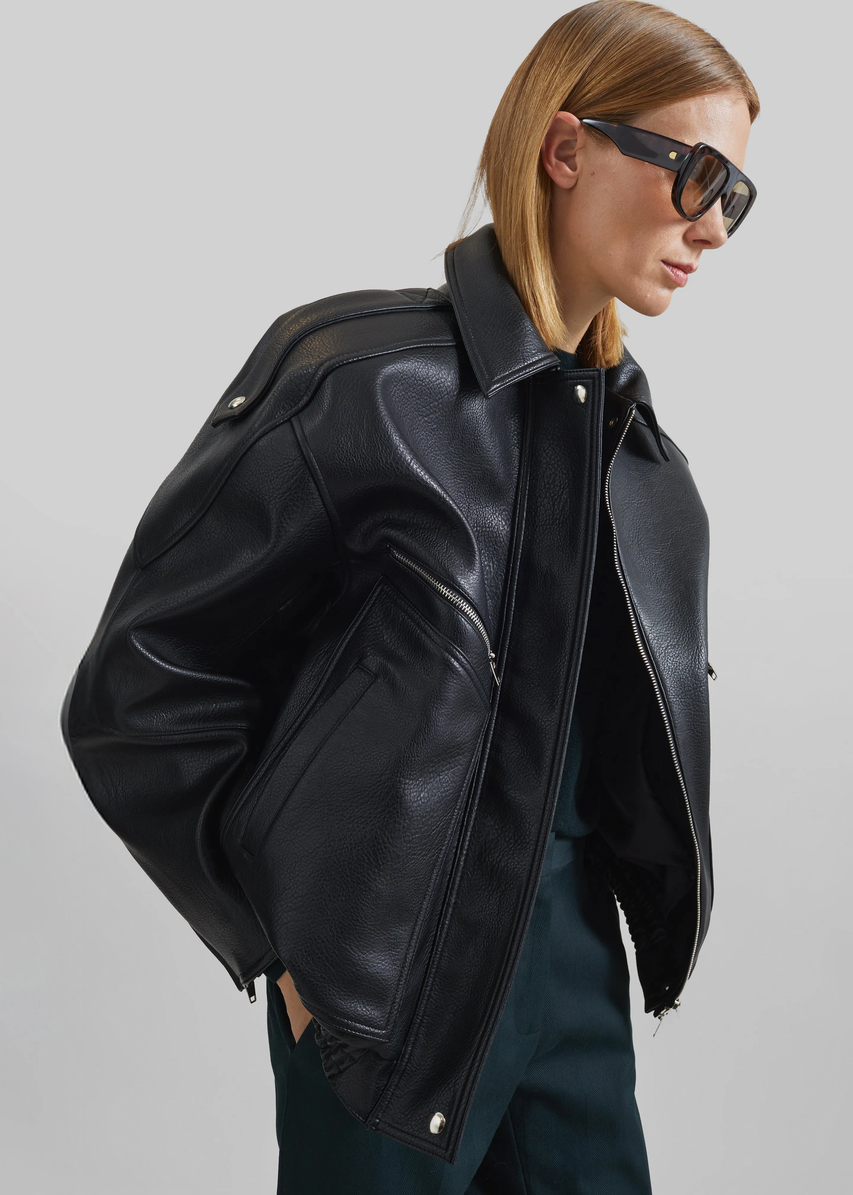 Hudson Faux Leather Bomber Jacket - Black sold by Frankie Shop product image thumbnail 3