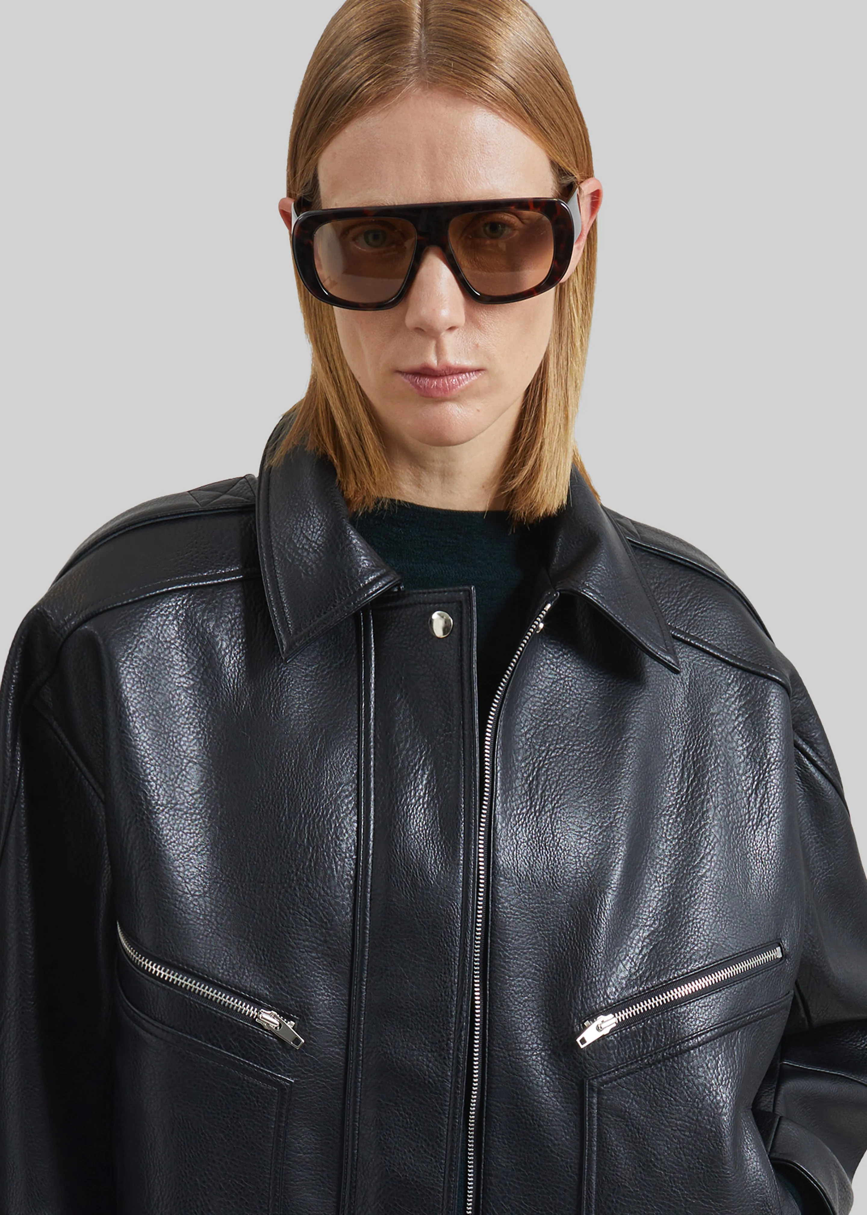 Hudson Faux Leather Bomber Jacket - Black sold by Frankie Shop product image thumbnail 4