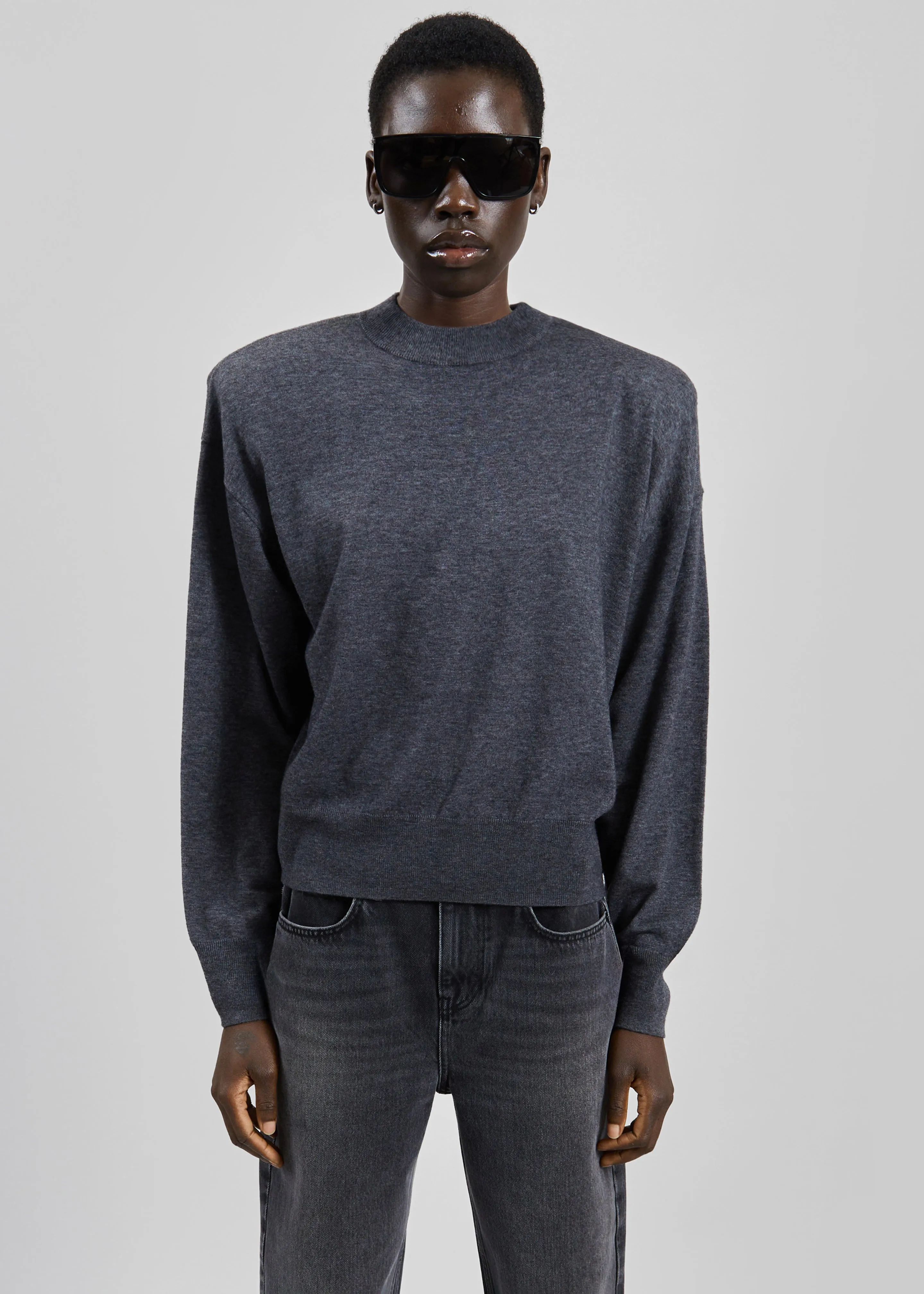 Rue Padded High Neck Sweater - Dark Grey sold by Frankie Shop