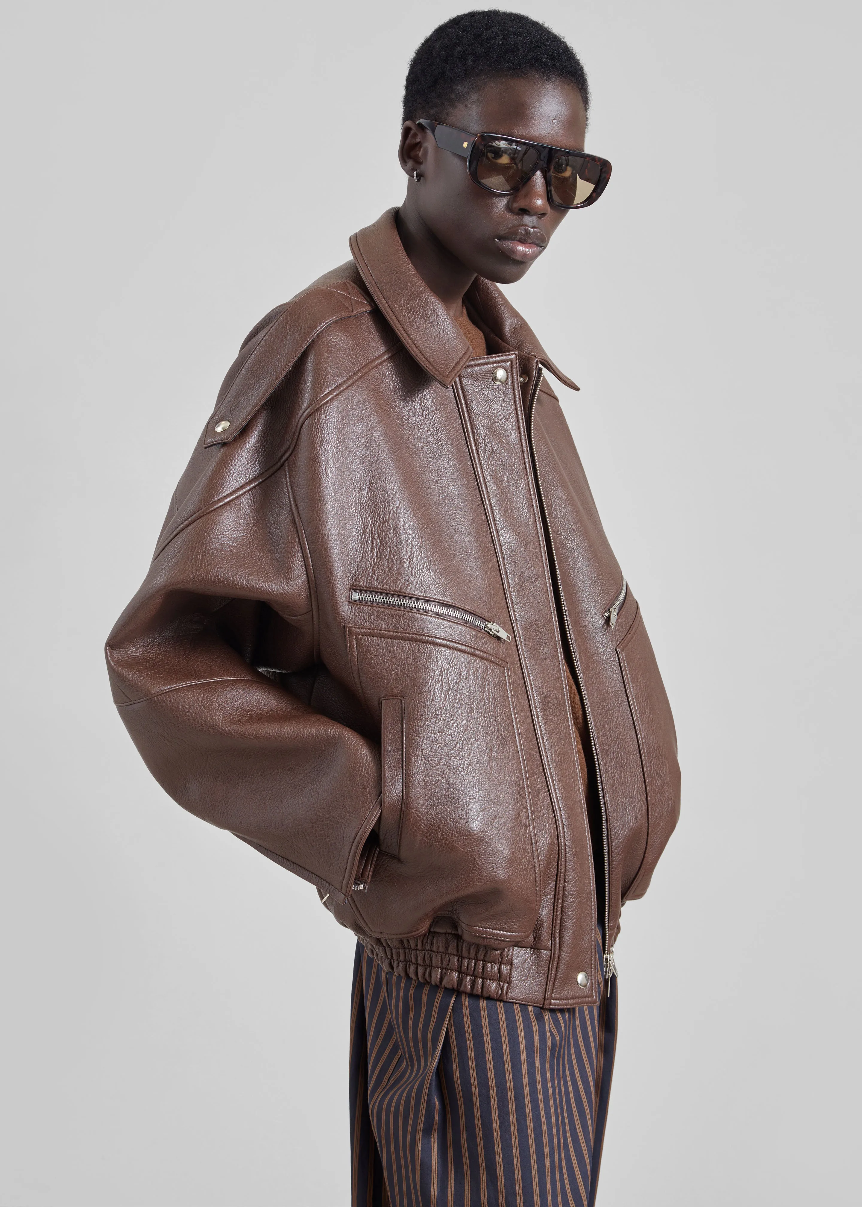 Hudson Faux Leather Bomber Jacket - Brown sold by Frankie Shop product image thumbnail 5