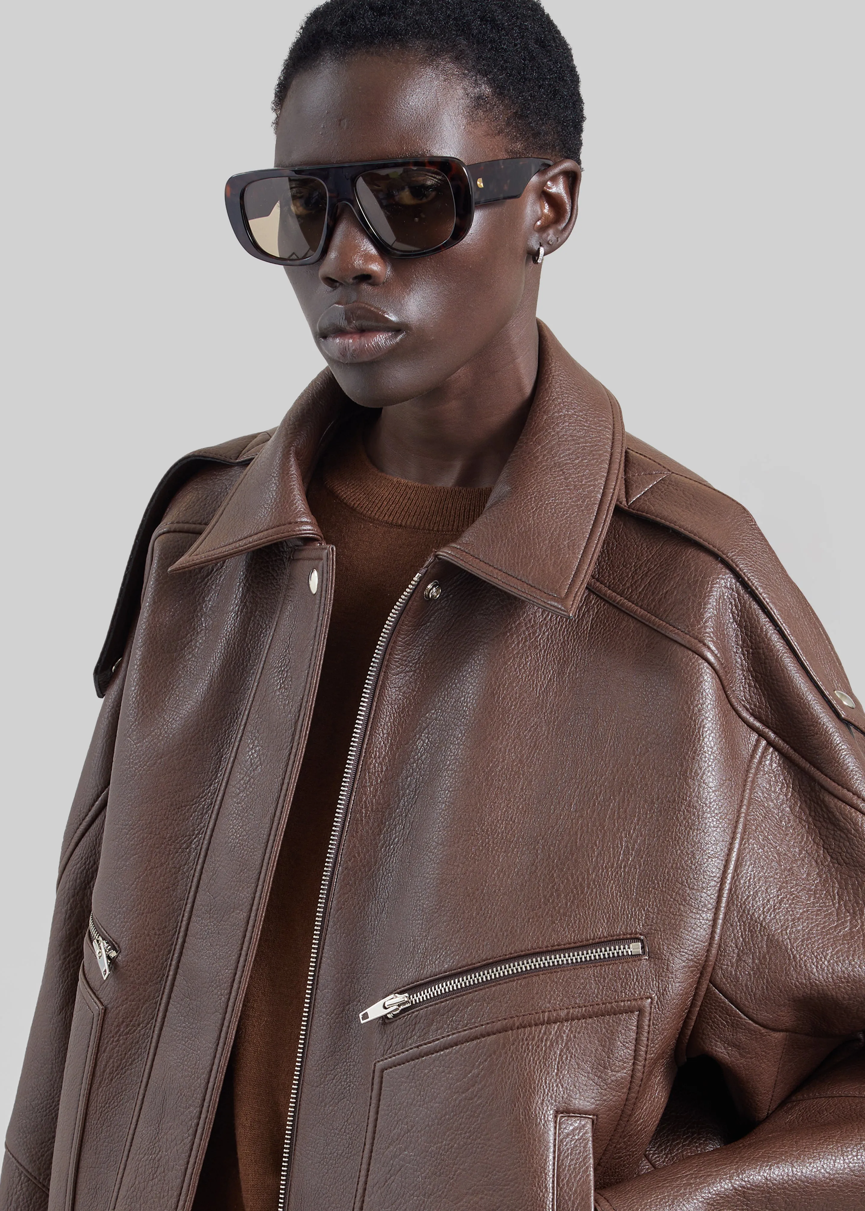 Hudson Faux Leather Bomber Jacket - Brown sold by Frankie Shop product image thumbnail 3