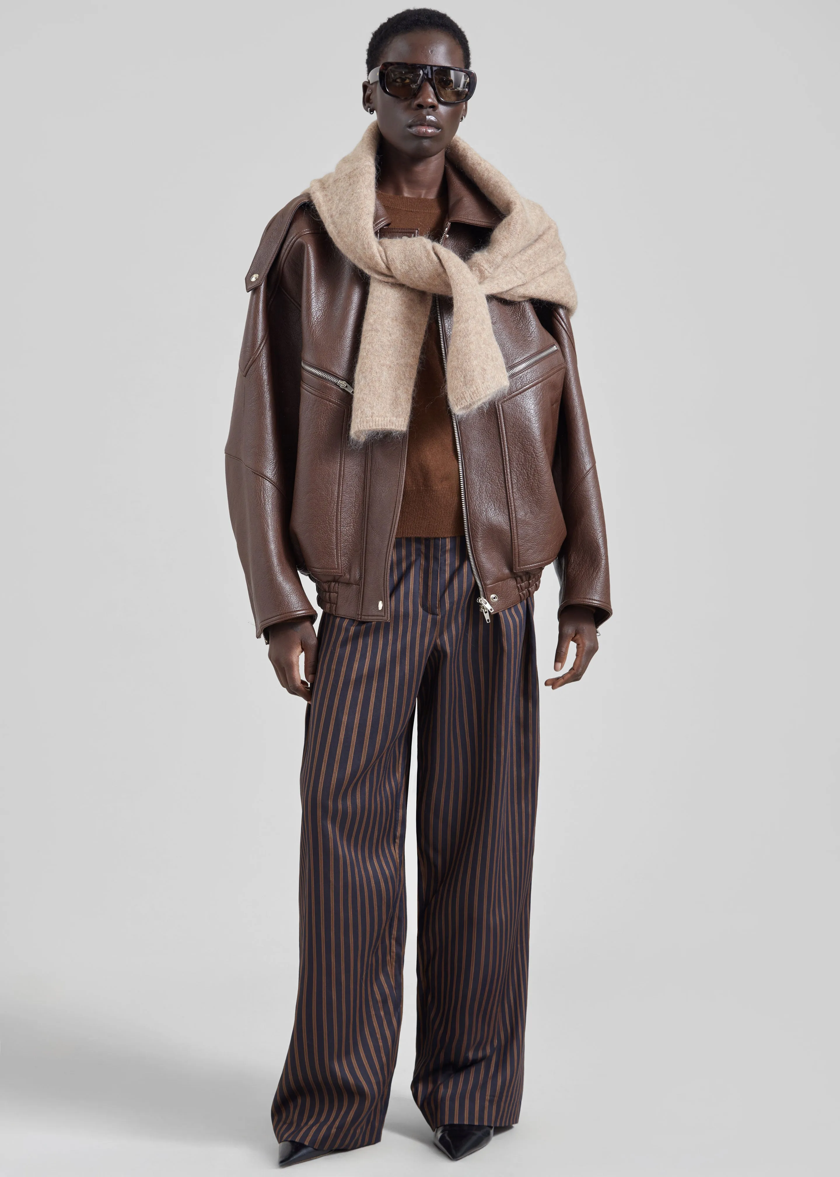 Hudson Faux Leather Bomber Jacket - Brown sold by Frankie Shop product image thumbnail 4