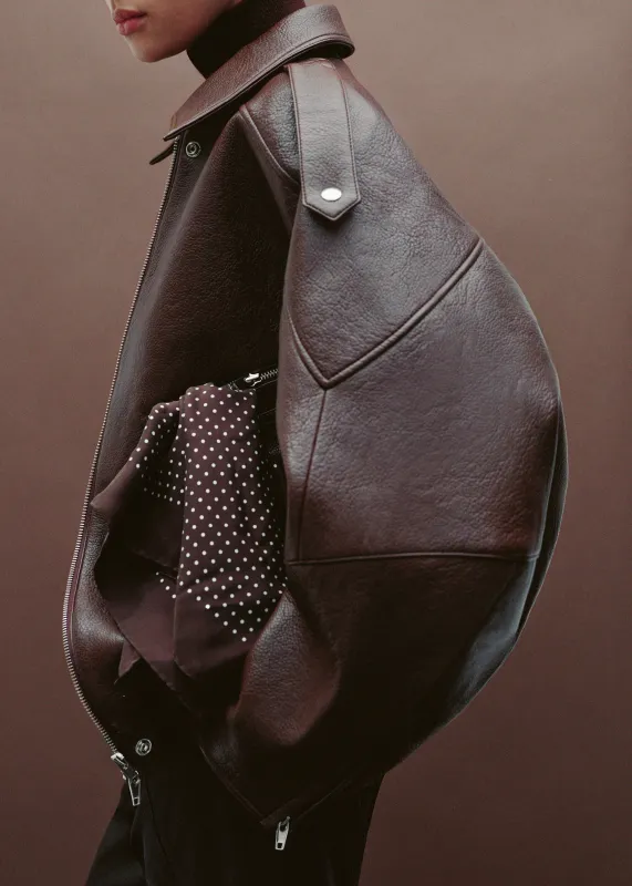 Hudson Faux Leather Bomber Jacket - Brown made by Frankie Shop
