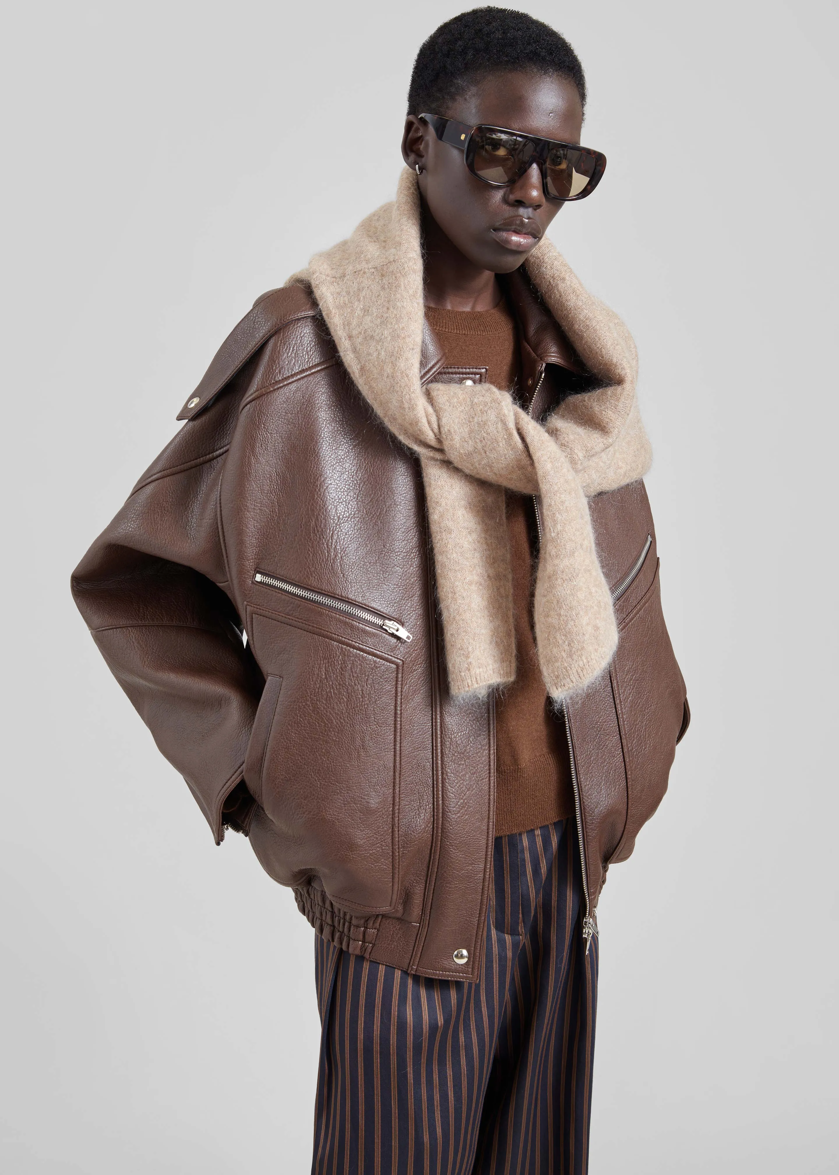 Hudson Faux Leather Bomber Jacket - Brown sold by Frankie Shop product image thumbnail 2
