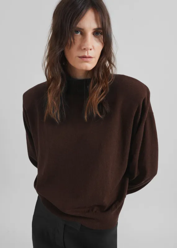 Rue Padded High Neck Sweater - Brown made by Frankie Shop