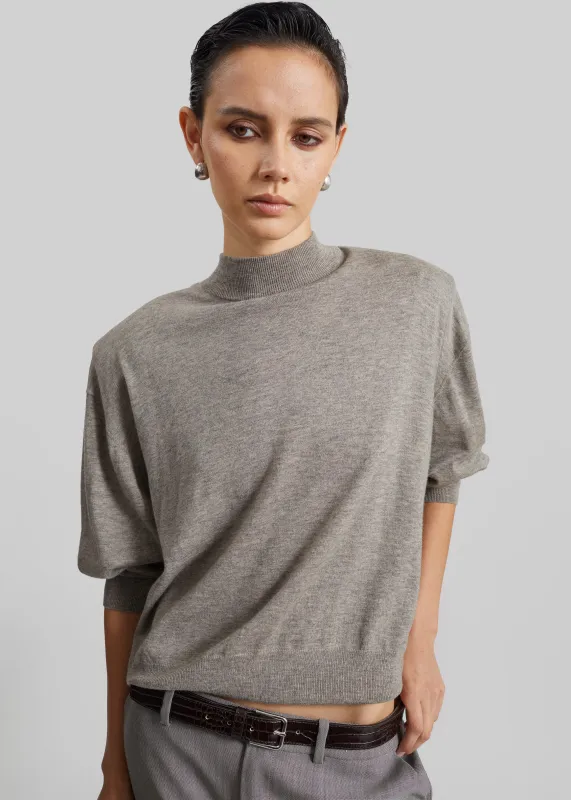 Rue Padded High Neck Sweater - Taupe Melange made by Frankie Shop