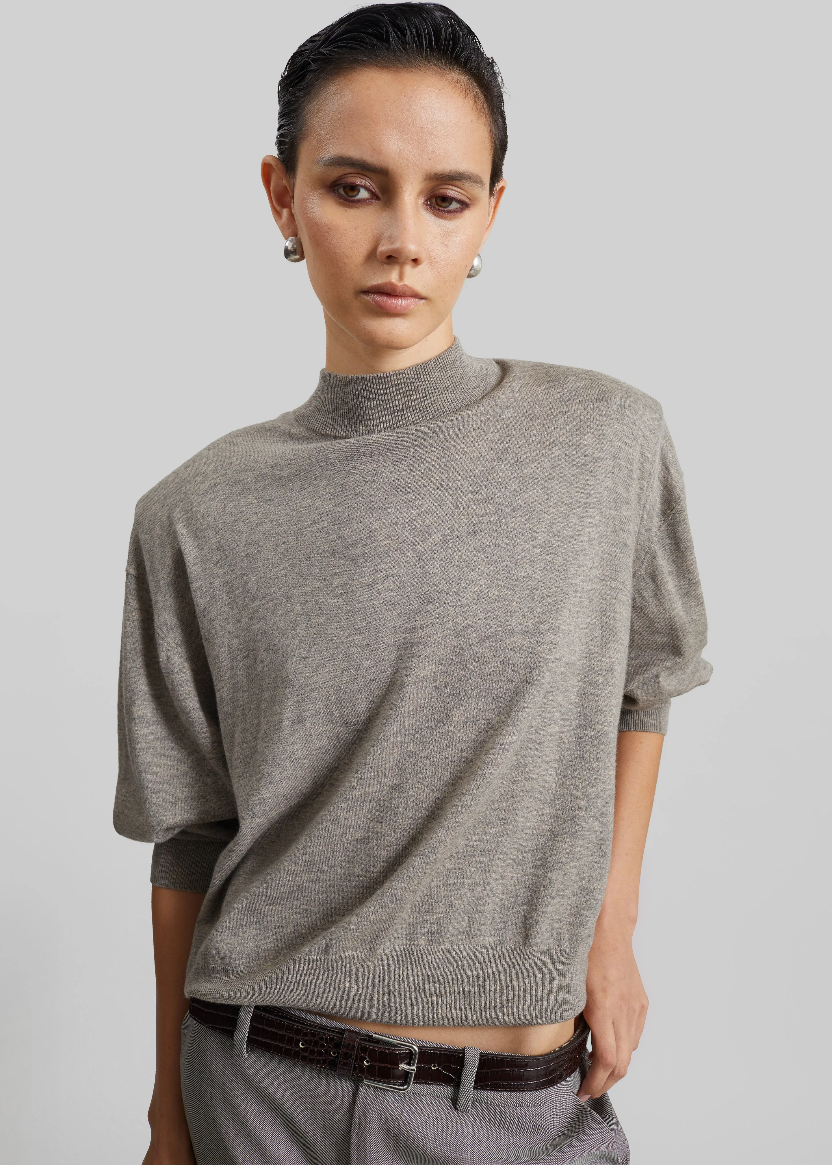 Rue Padded High Neck Sweater - Taupe Melange sold by Frankie Shop