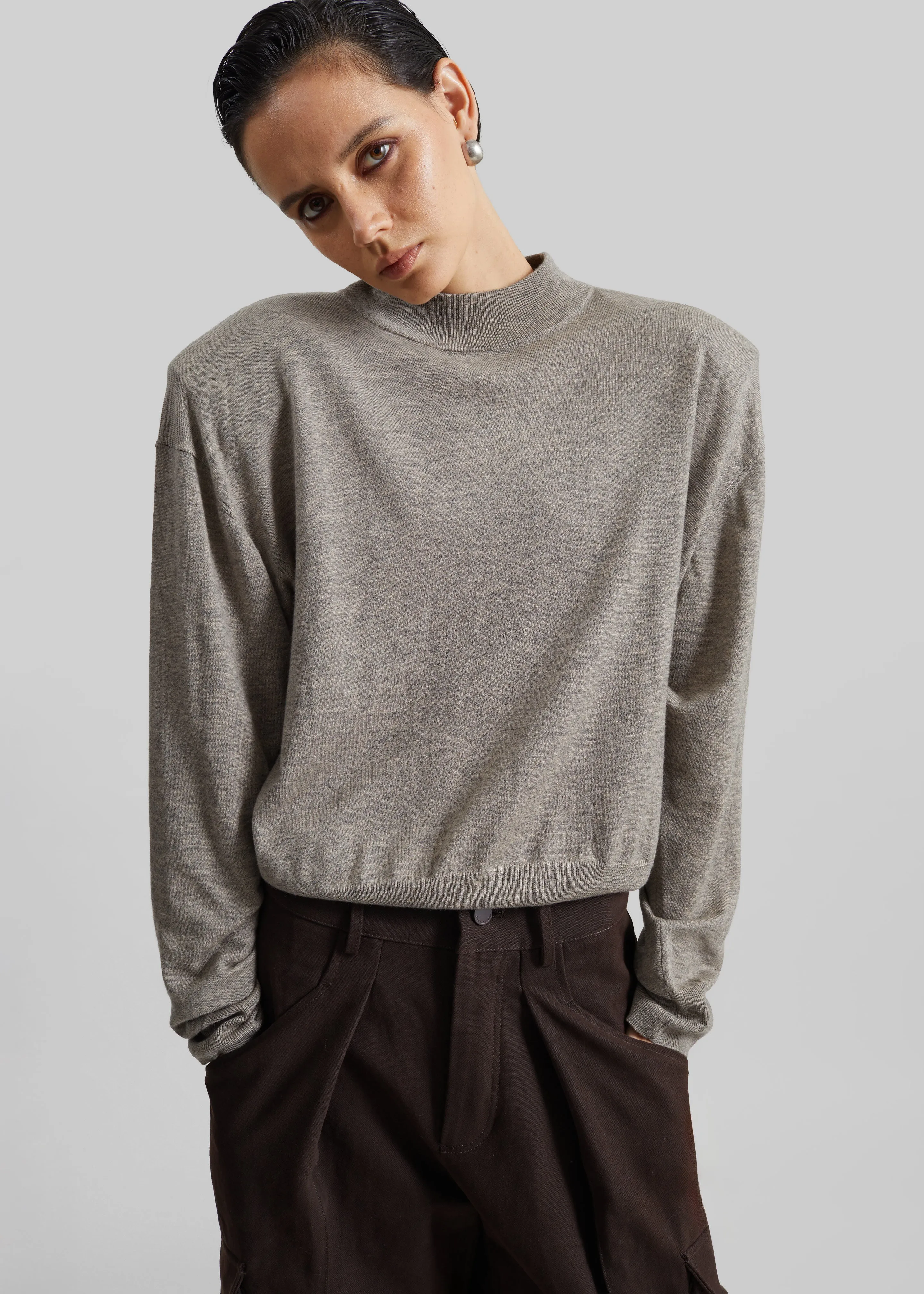 Rue Padded High Neck Sweater - Taupe Melange sold by Frankie Shop product image thumbnail 3