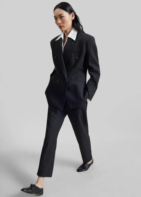 Jade Double-Breasted Blazer - Black/White Pinstripe made by Frankie Shop