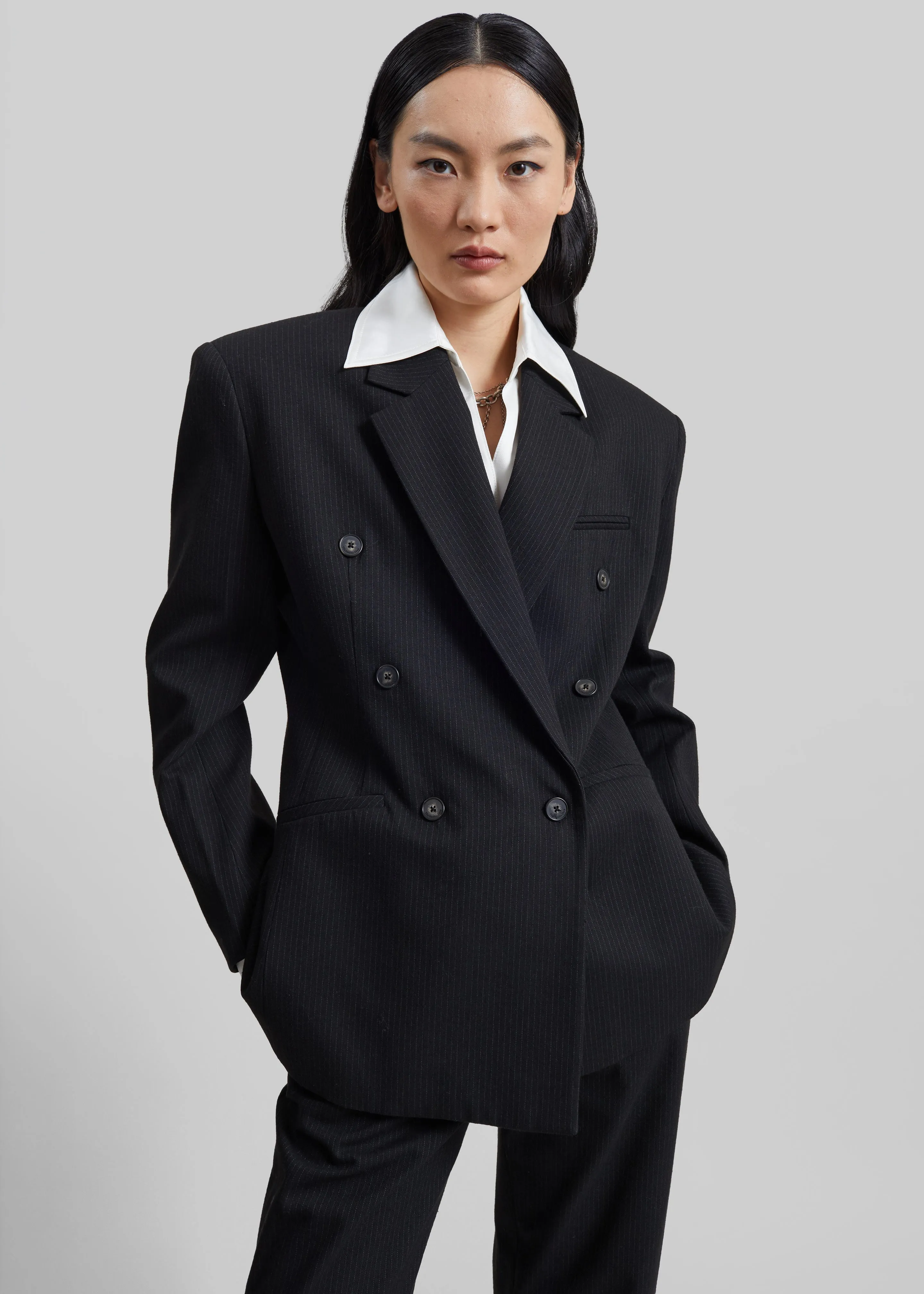 Jade Double-Breasted Blazer - Black/White Pinstripe sold by Frankie Shop product image thumbnail 2