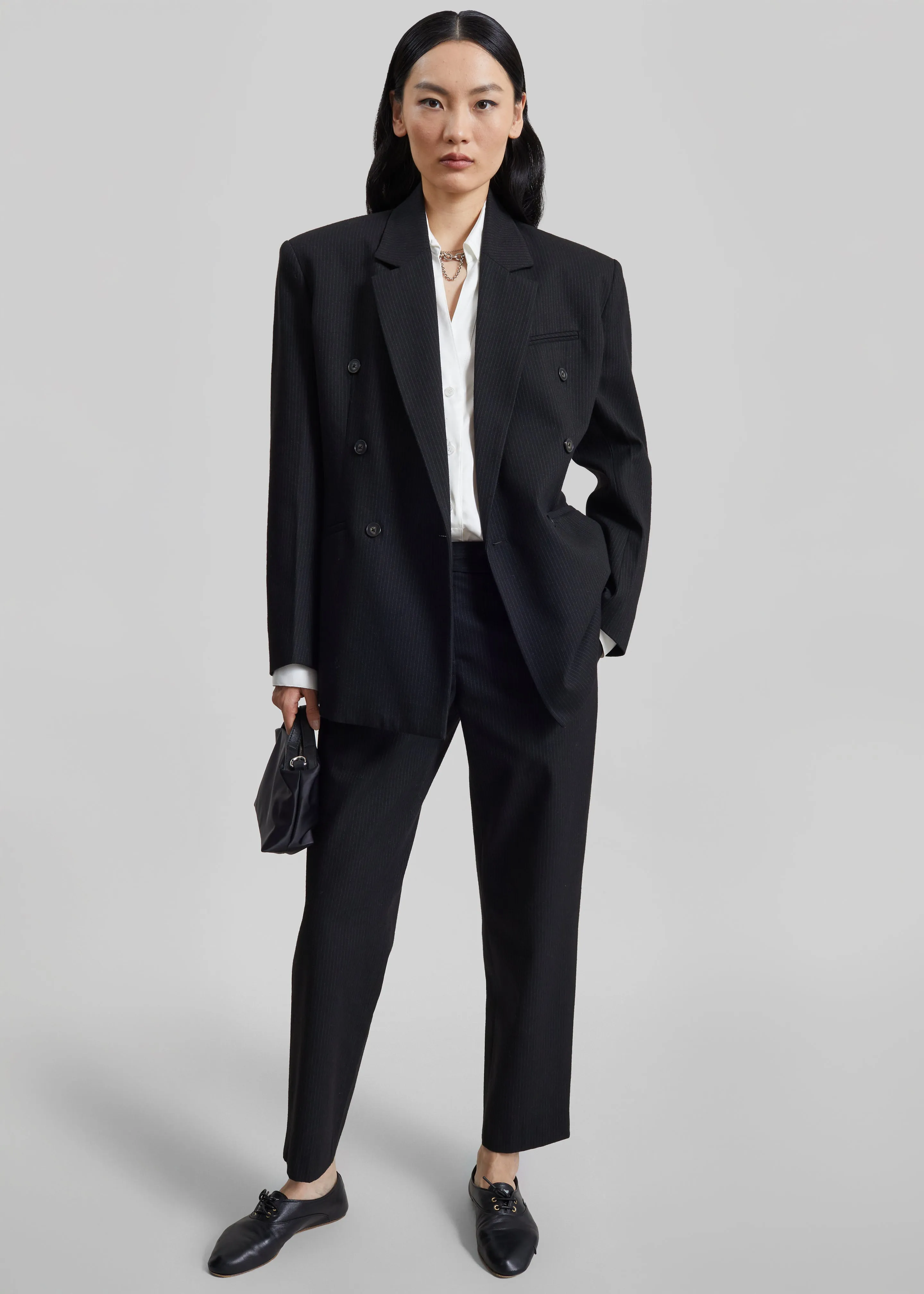 Jade Double-Breasted Blazer - Black/White Pinstripe sold by Frankie Shop product image thumbnail 4