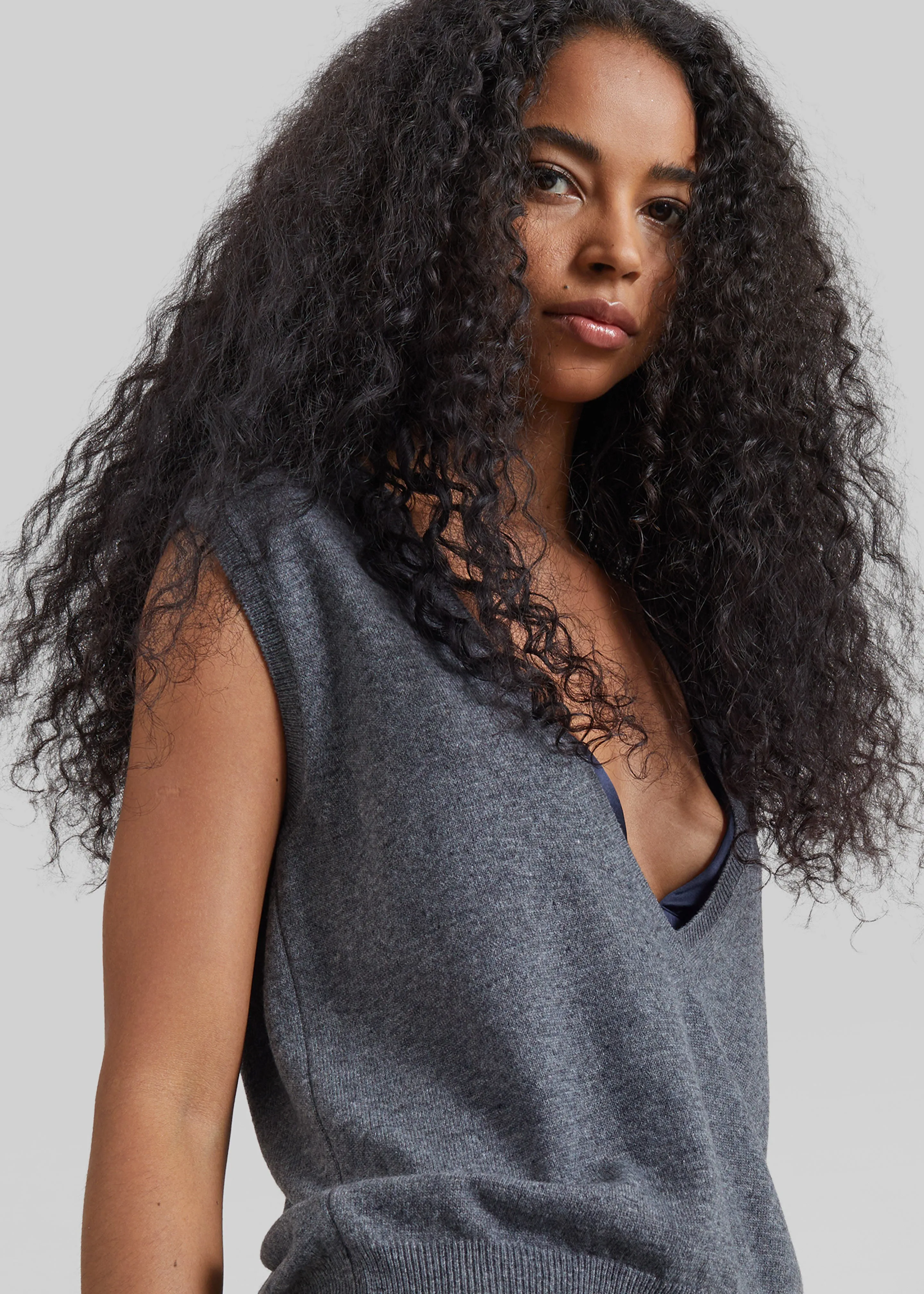 Lizan Deep V Neck Knit Vest - Dark Grey sold by Frankie Shop product image thumbnail 2