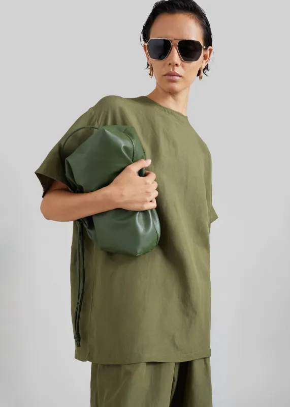 Morgan Faux Leather Small Pouch - Olive made by Frankie Shop