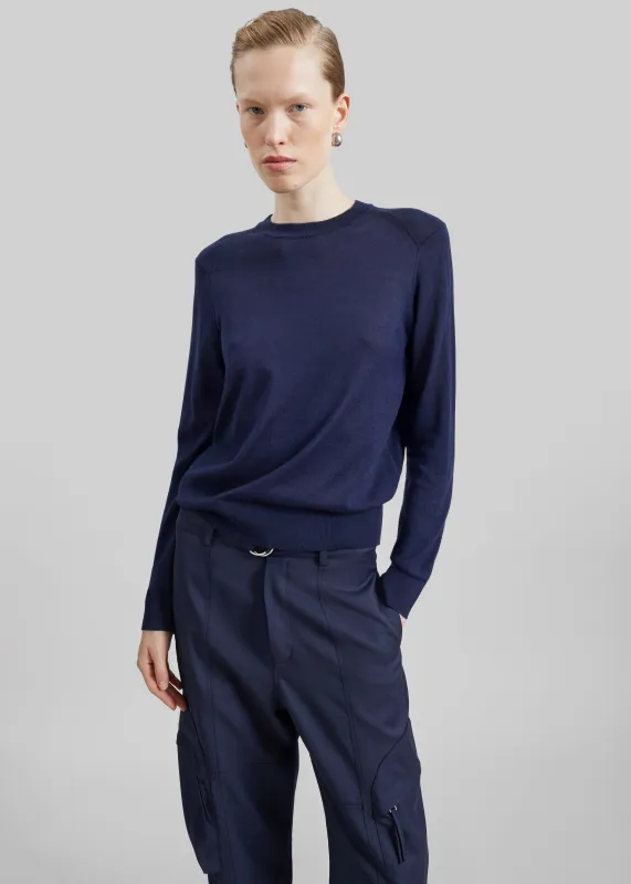 Loulou de Saison Ditto Fine Knit Cashmere Sweater - Navy made by Loulou De Saison