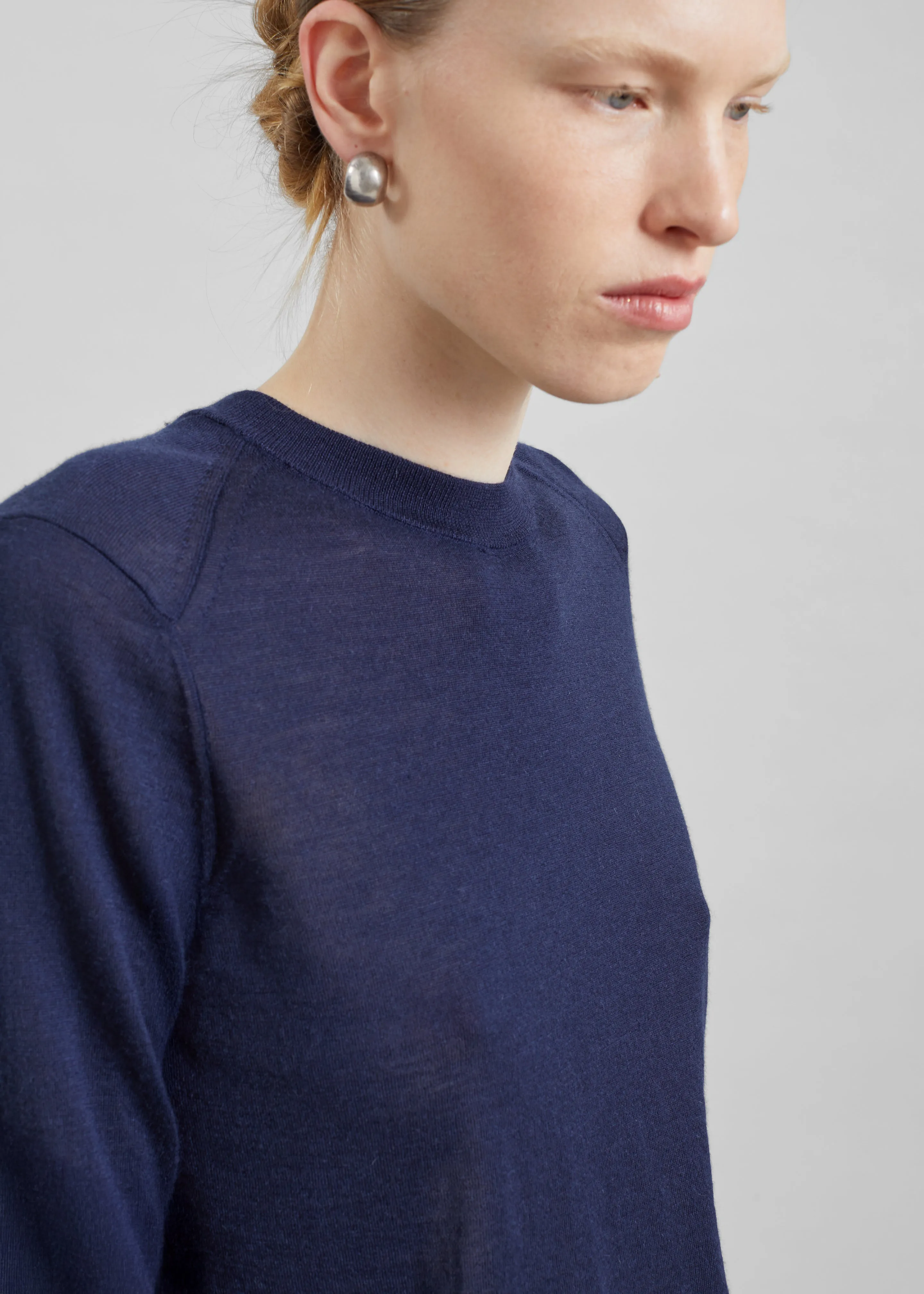 Loulou de Saison Ditto Fine Knit Cashmere Sweater - Navy sold by Frankie Shop product image thumbnail 3