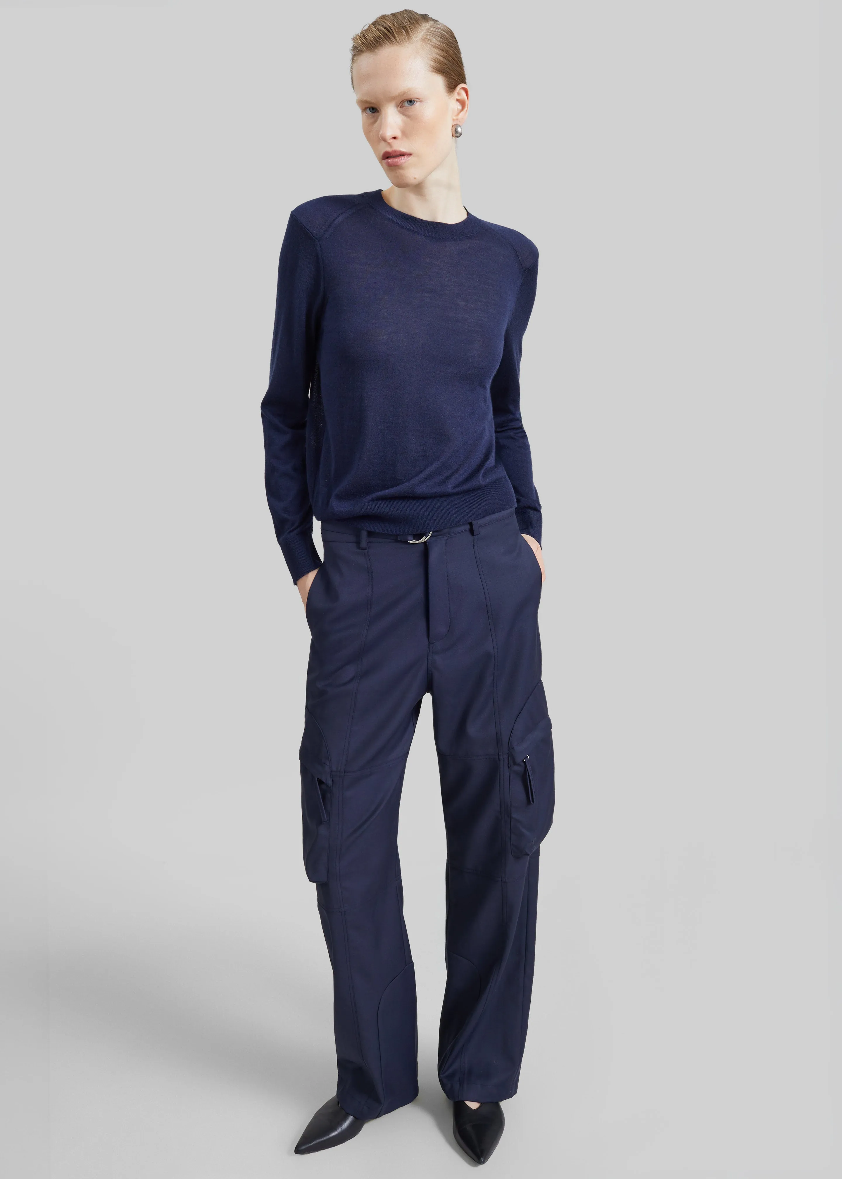 Loulou de Saison Ditto Fine Knit Cashmere Sweater - Navy sold by Frankie Shop product image thumbnail 2