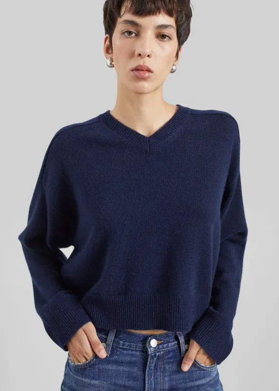 Loulou de Saison Anzor Lds V-Neck Sweater - Navy made by Loulou De Saison