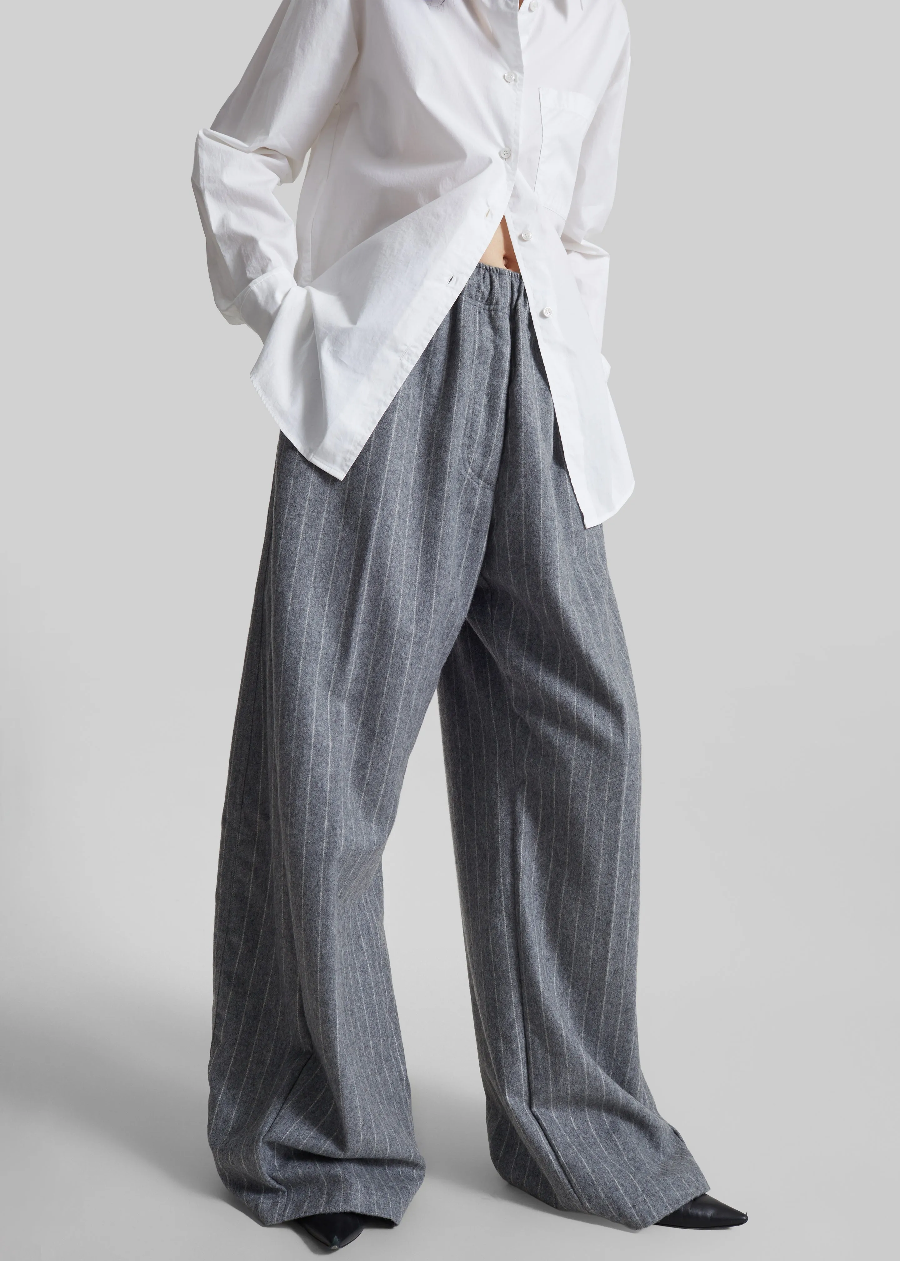 TheLatest Dora Pinstripe Wool Trousers - Light Grey sold by Frankie Shop product image thumbnail 2