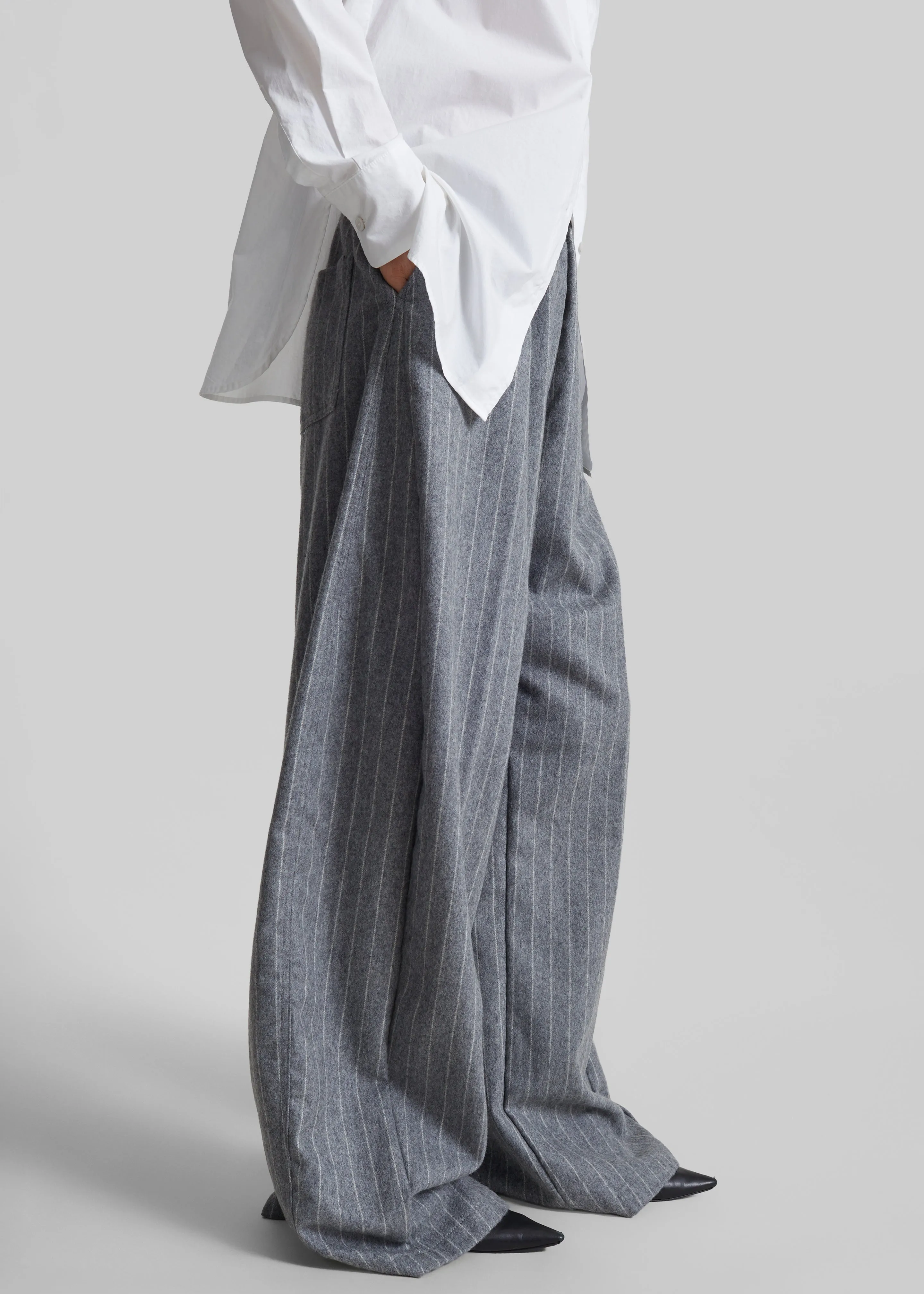 TheLatest Dora Pinstripe Wool Trousers - Light Grey sold by Frankie Shop product image thumbnail 5