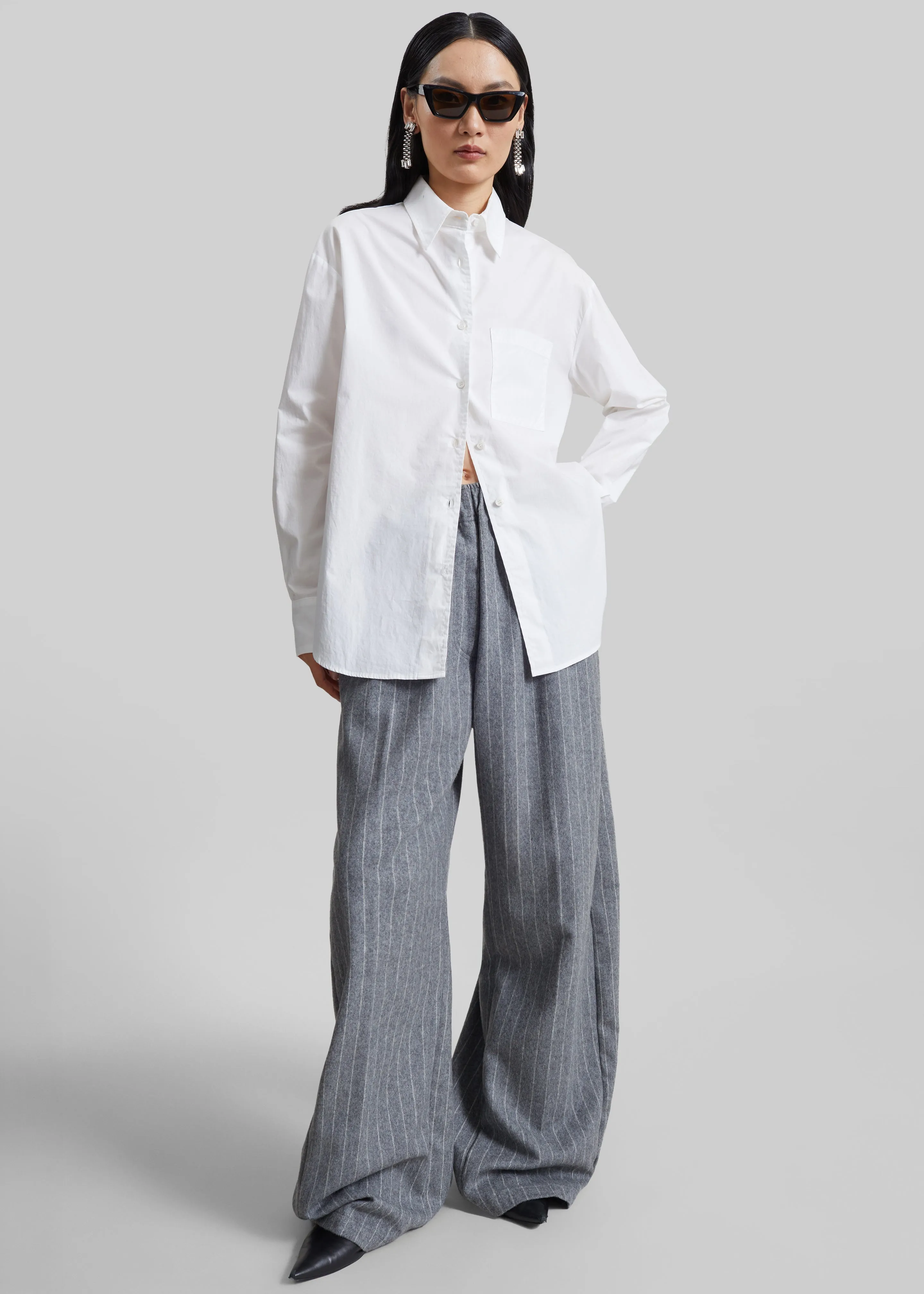 TheLatest Dora Pinstripe Wool Trousers - Light Grey sold by Frankie Shop product image thumbnail 3