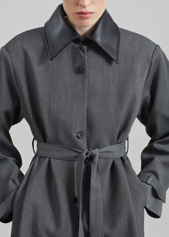 Teran Faux Leather Collar Coat - Dark Grey Melange made by Frankie Shop