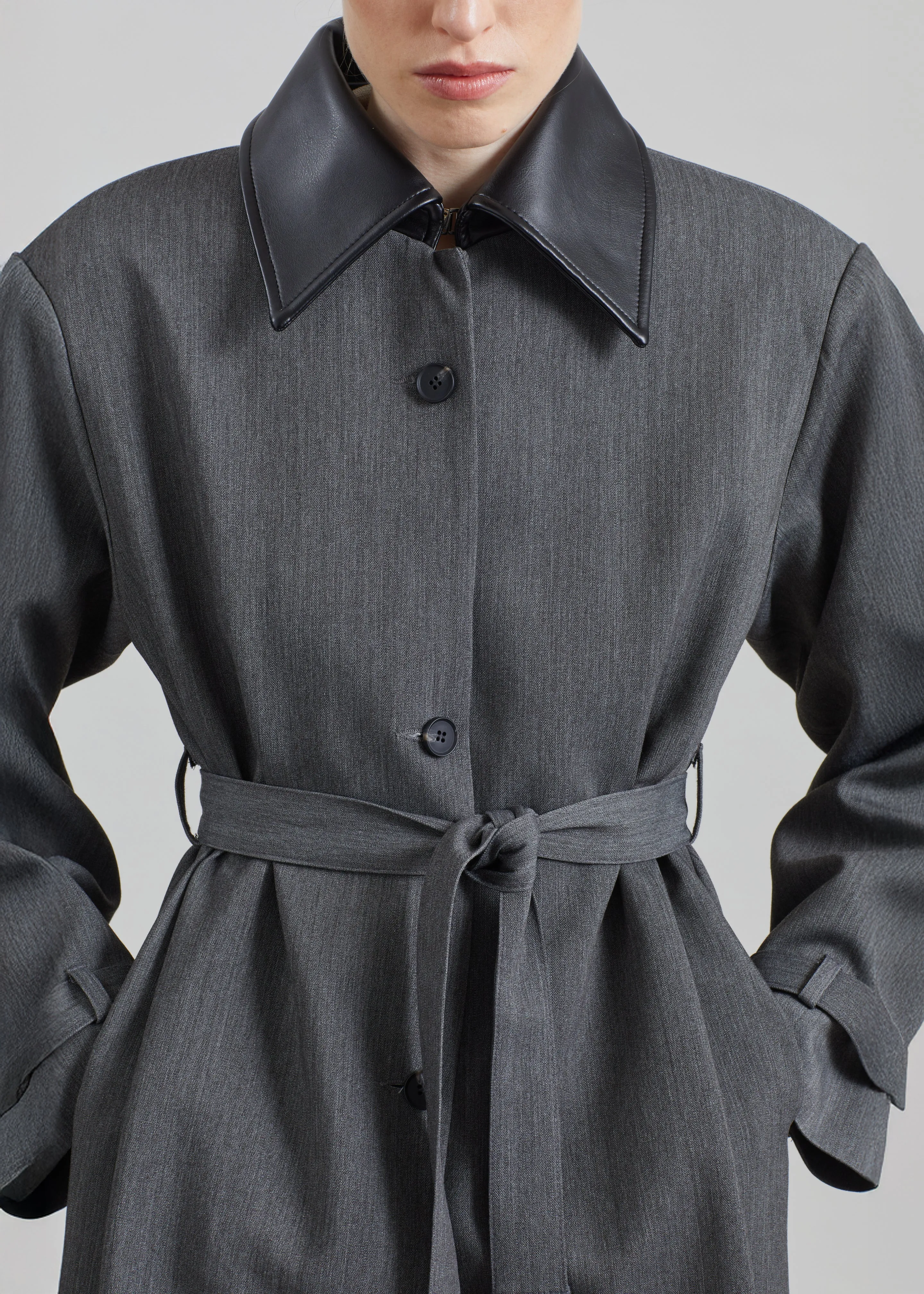 Teran Faux Leather Collar Coat - Dark Grey Melange sold by Frankie Shop