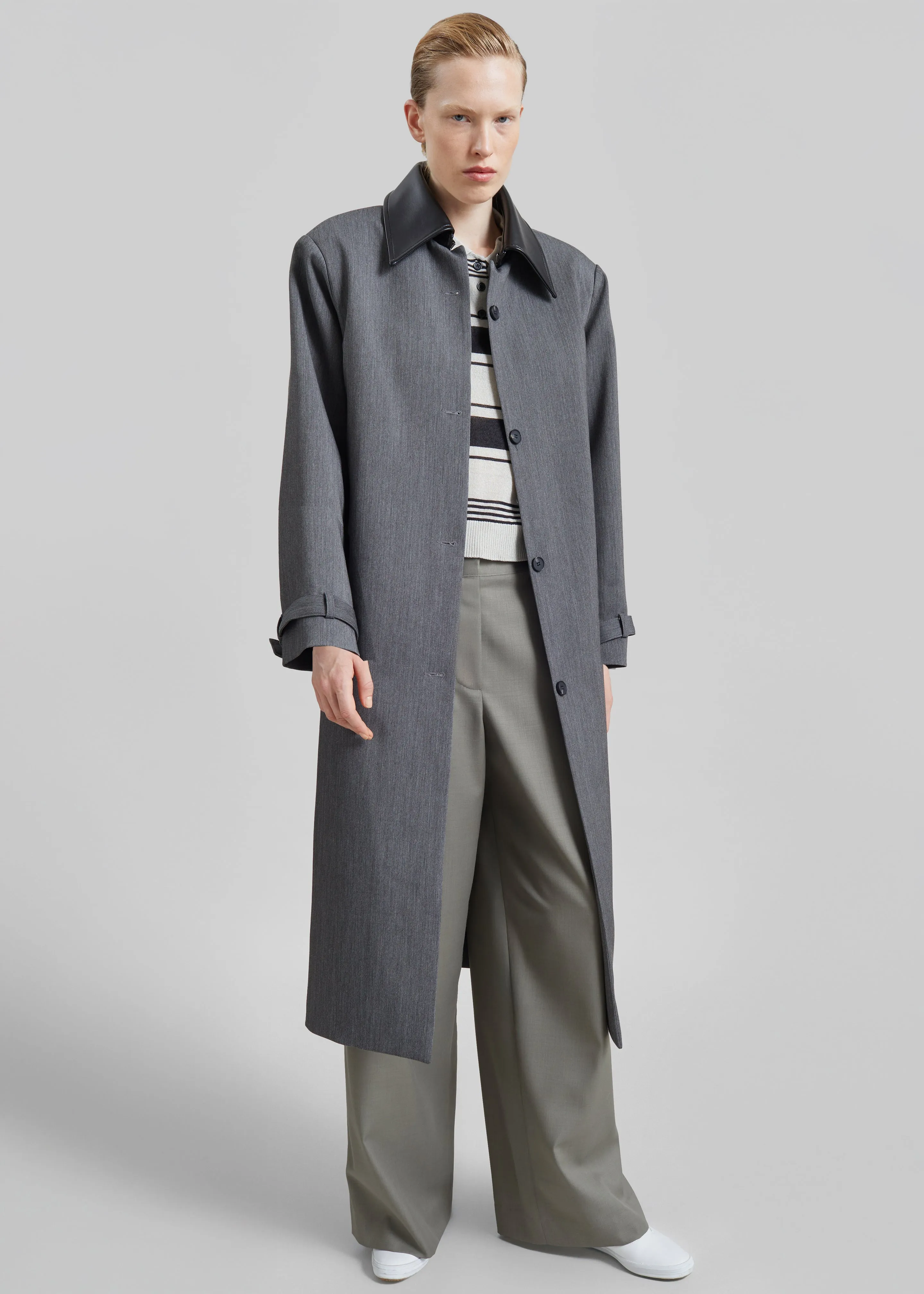 Teran Faux Leather Collar Coat - Dark Grey Melange sold by Frankie Shop product image thumbnail 2