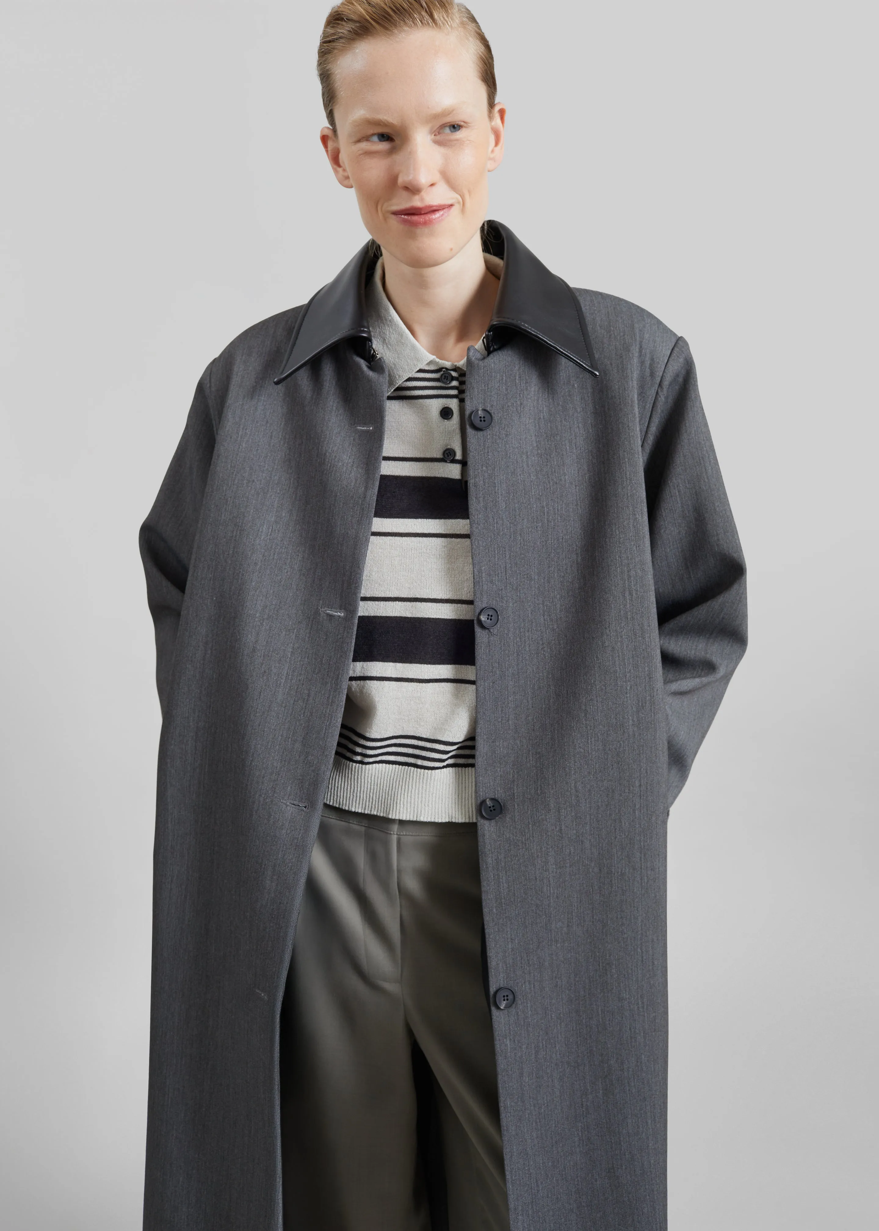 Teran Faux Leather Collar Coat - Dark Grey Melange sold by Frankie Shop product image thumbnail 5