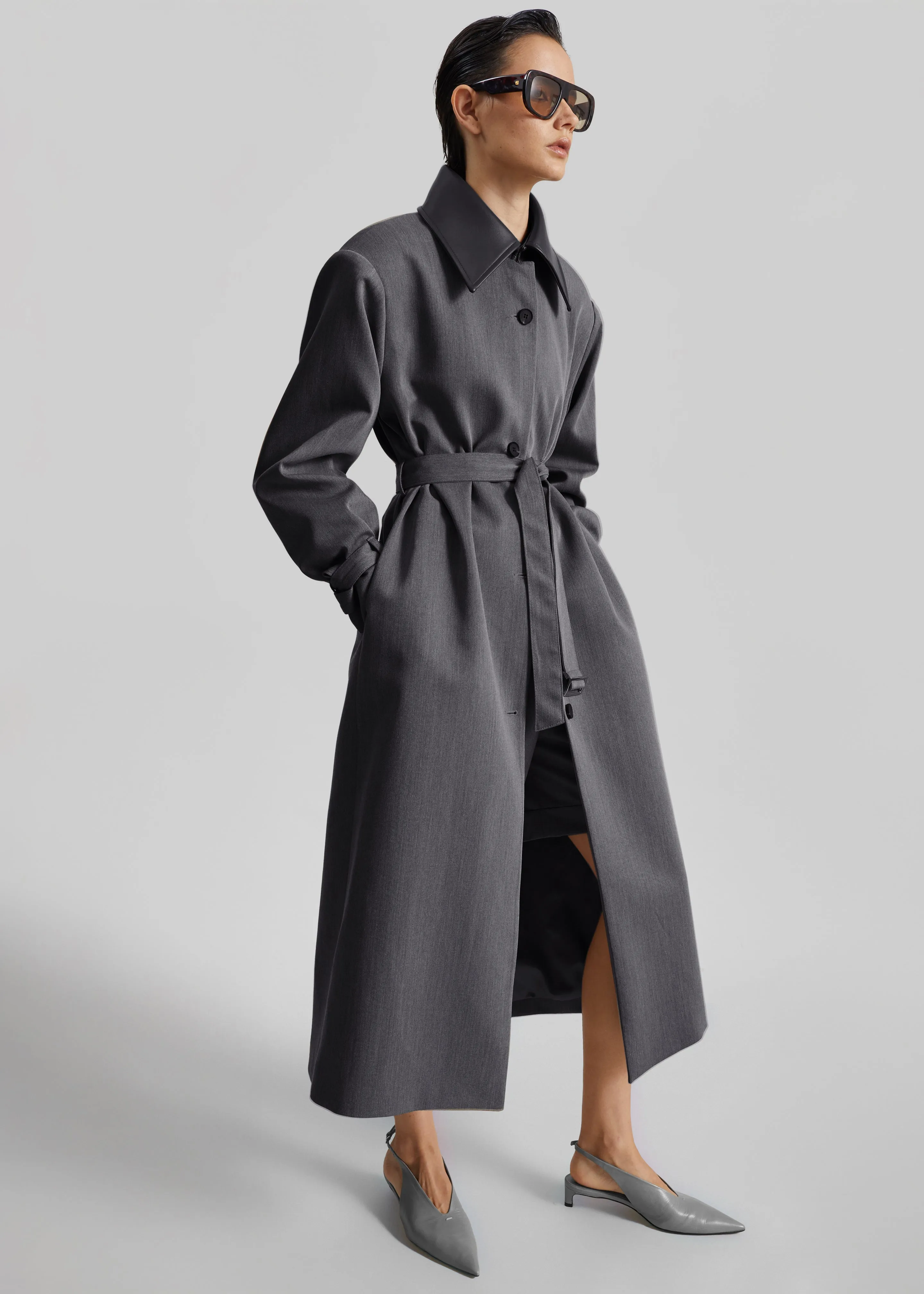 Teran Faux Leather Collar Coat - Dark Grey Melange sold by Frankie Shop product image thumbnail 4
