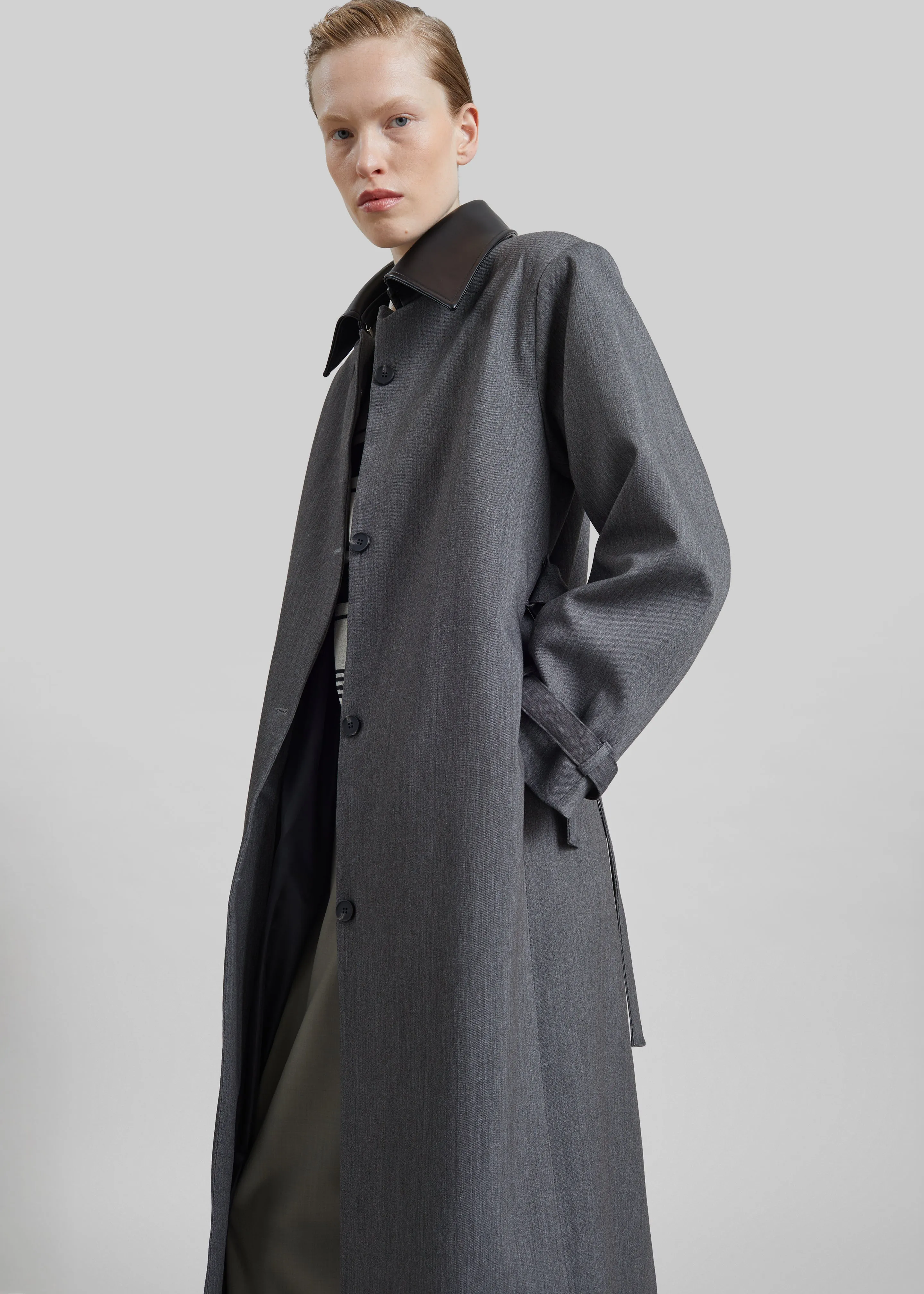 Teran Faux Leather Collar Coat - Dark Grey Melange sold by Frankie Shop product image thumbnail 3