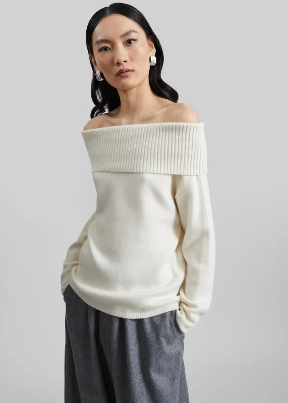 Loulou de Saison Sibyl Off-Shoulder Sweater - Ivory made by Loulou De Saison