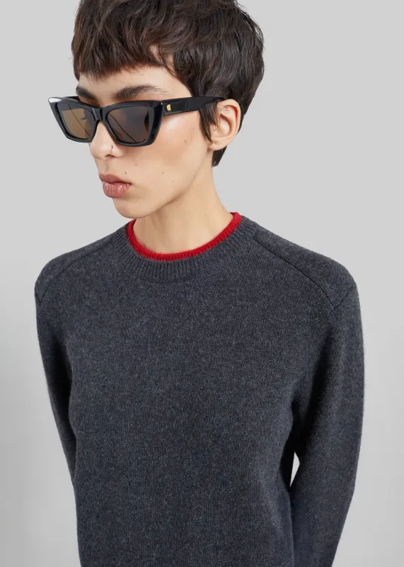 Loulou de Saison Otis Contrast Collar Sweater - Charcoal/Red made by Loulou De Saison