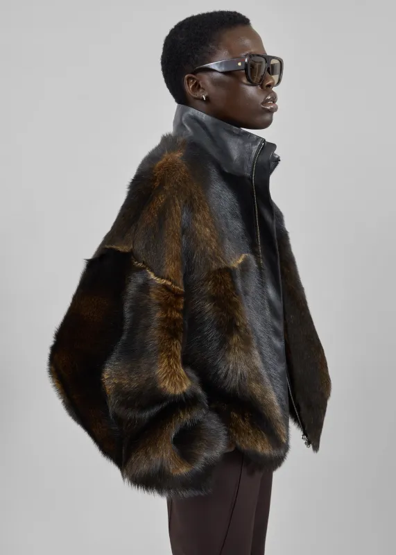 Milano Fur Bomber Jacket - Dark Brown made by Frankie Shop
