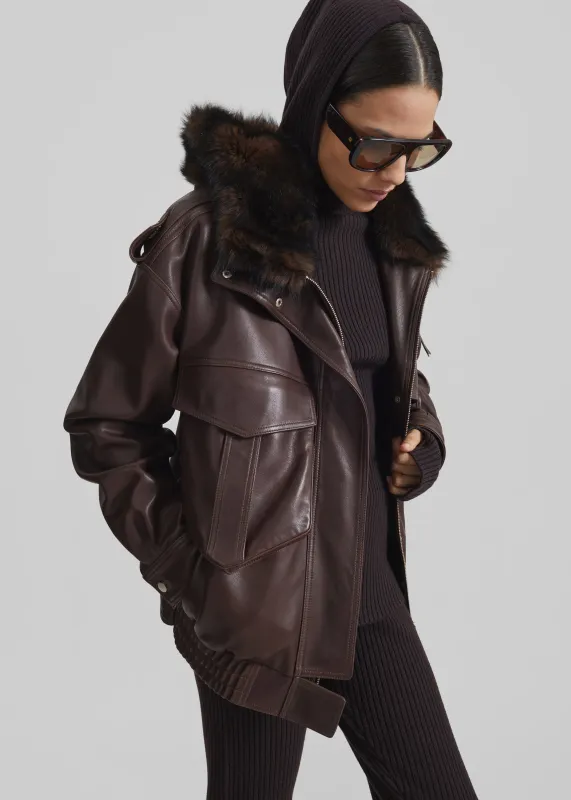 Napa Leather Hooded Jacket - Brown made by Frankie Shop