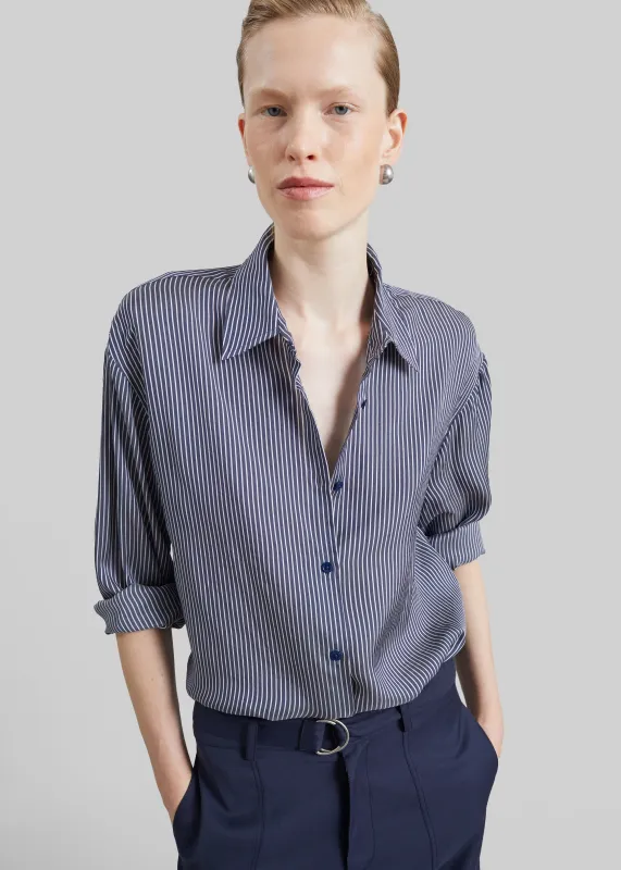 Peri Silk Shirt - Navy/White Stripe made by Frankie Shop