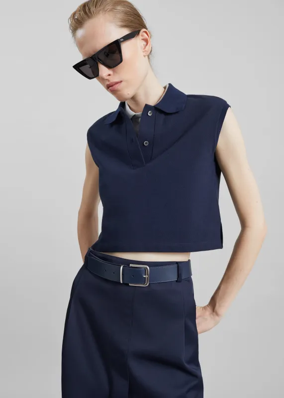 Claira Cropped Sleeveless Polo Top - Dark Navy made by Frankie Shop