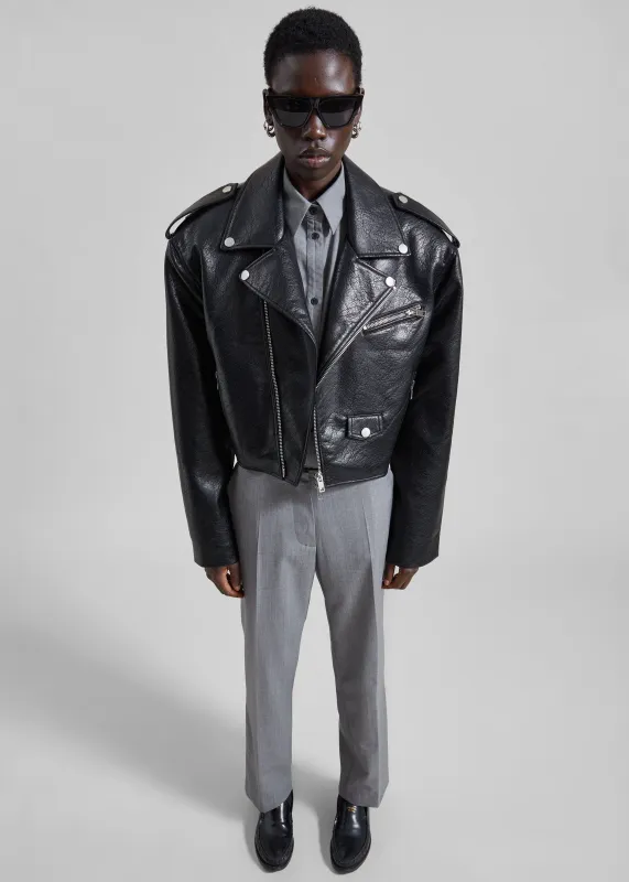 Daphne Cropped Biker Jacket - Black made by Frankie Shop