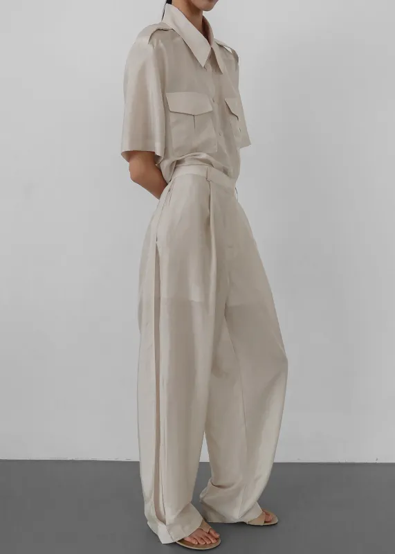 Aduna Satin Pleated Trousers - Light Beige made by Frankie Shop
