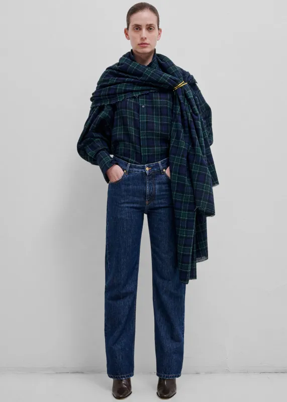 Darkpark Georgia Detachable Scarf Japanese Wool Shirt - Blue/Green/White made by DARKPARK