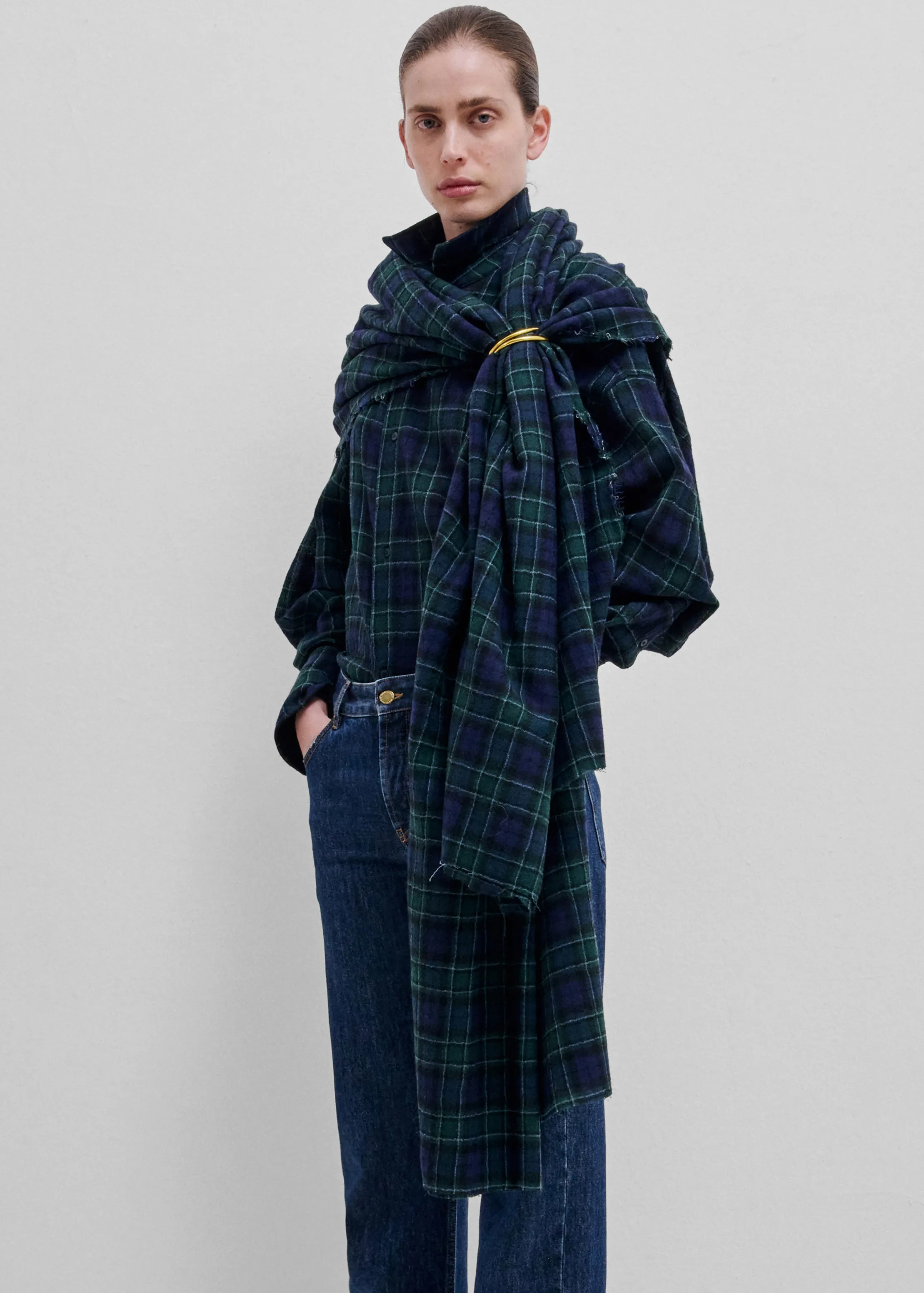 Darkpark Georgia Detachable Scarf Japanese Wool Shirt - Blue/Green/White sold by Frankie Shop product image thumbnail 3