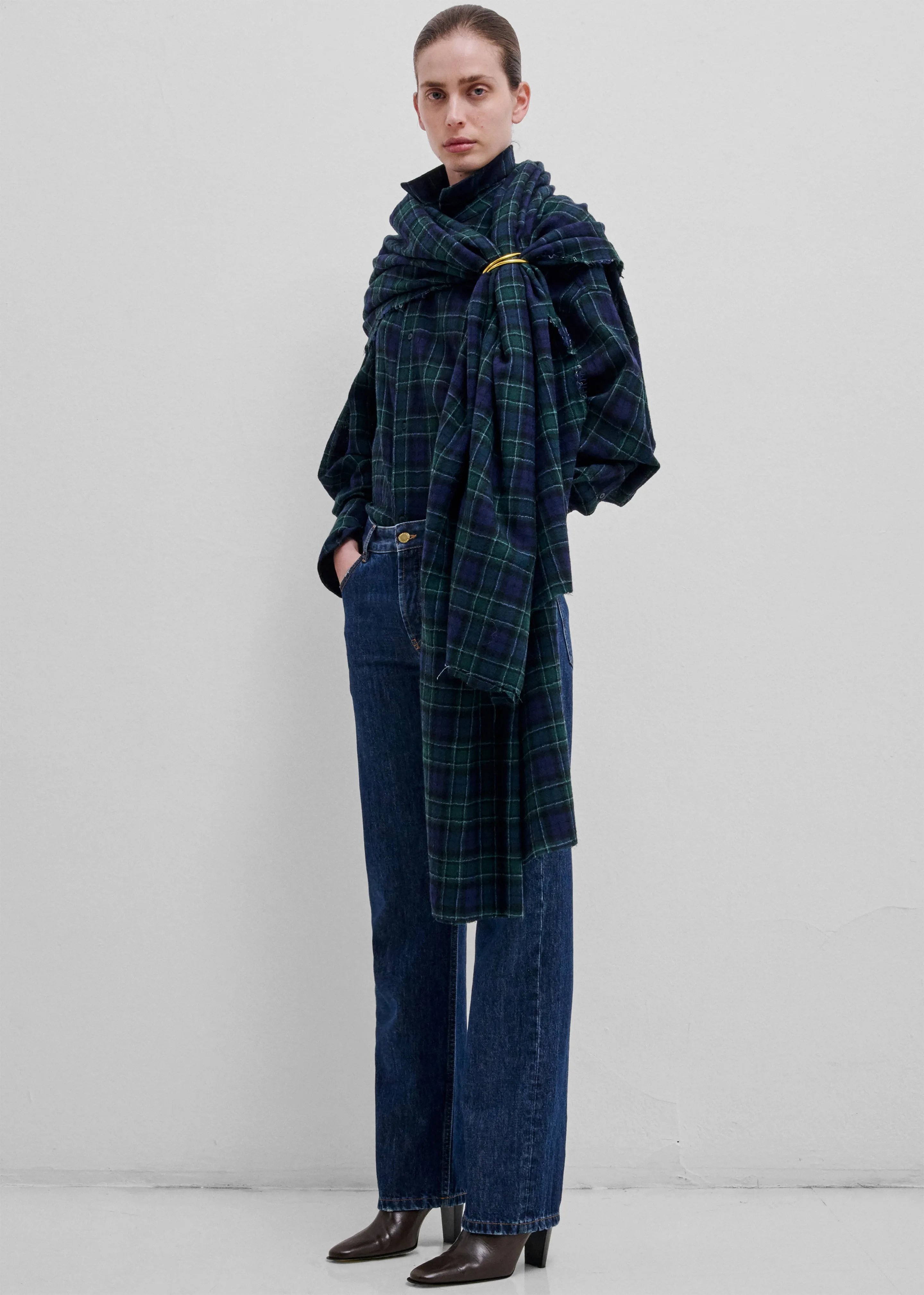 Darkpark Georgia Detachable Scarf Japanese Wool Shirt - Blue/Green/White sold by Frankie Shop product image thumbnail 4