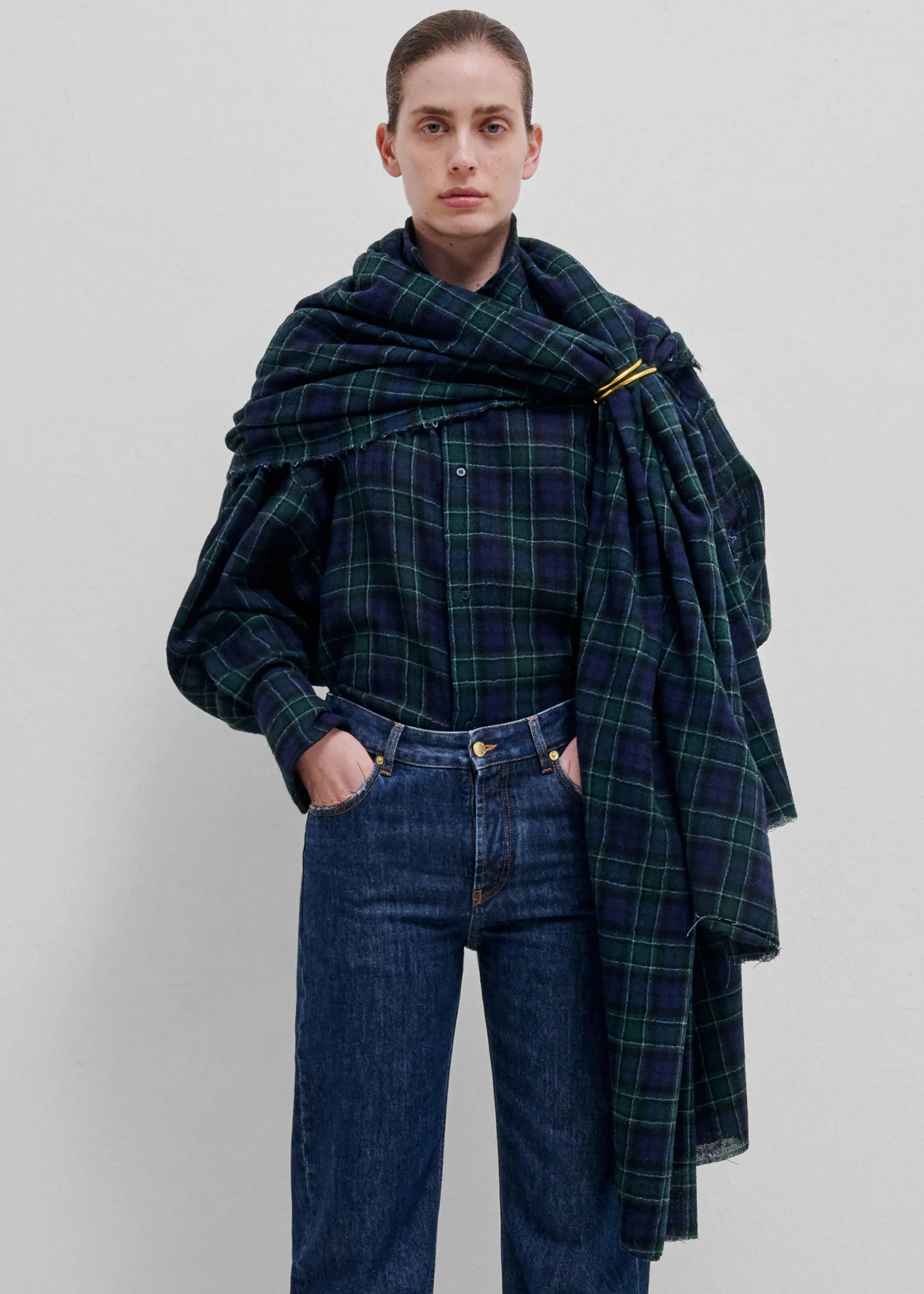 Darkpark Georgia Detachable Scarf Japanese Wool Shirt - Blue/Green/White sold by Frankie Shop product image thumbnail 2