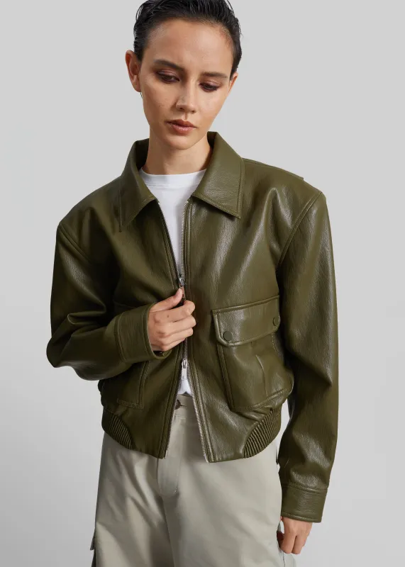 Val Faux Leather Padded Jacket - Army Green made by Frankie Shop
