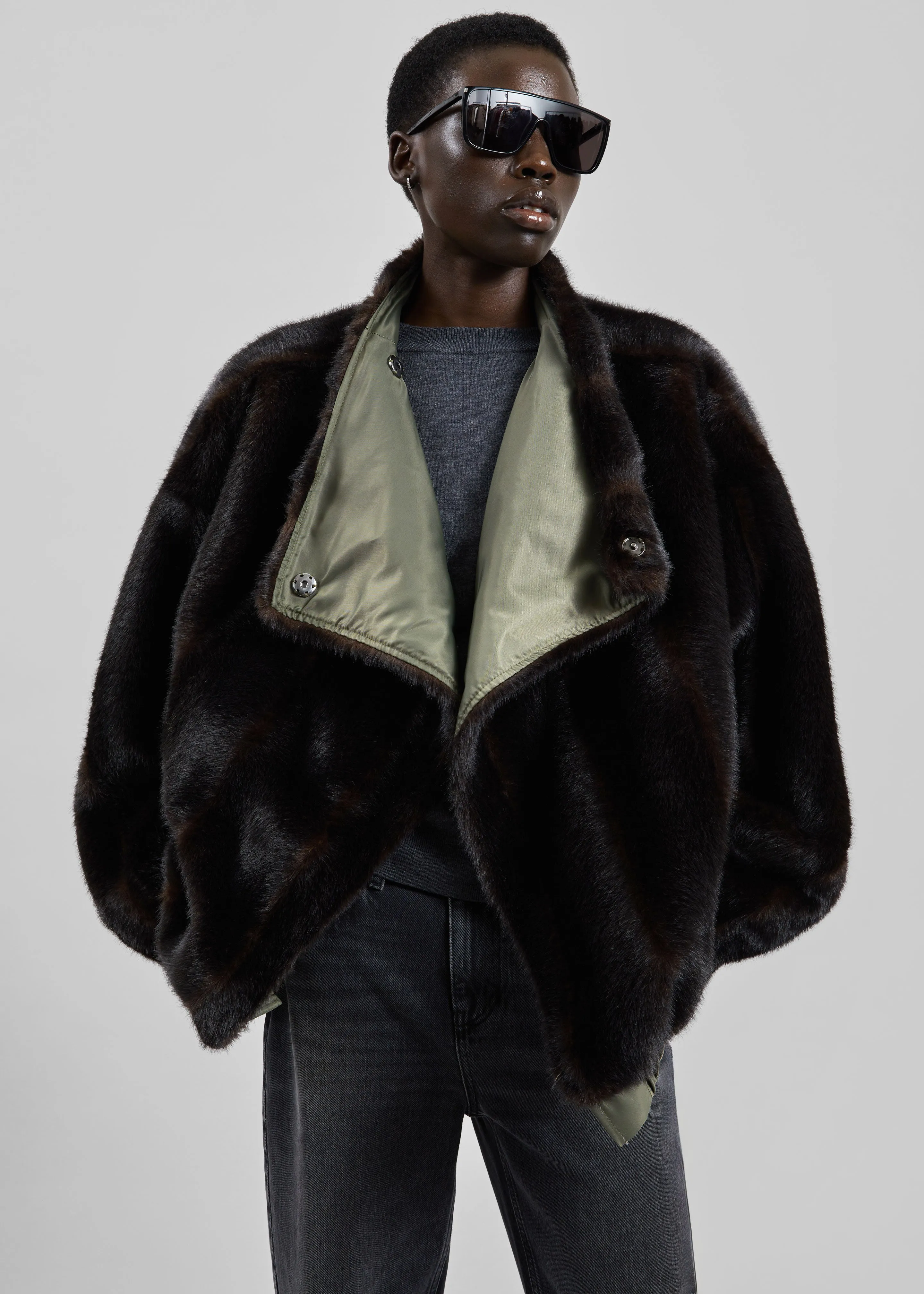 Vera Faux Fur Reversible Short Coat - Brown/Green sold by Frankie Shop product image thumbnail 2