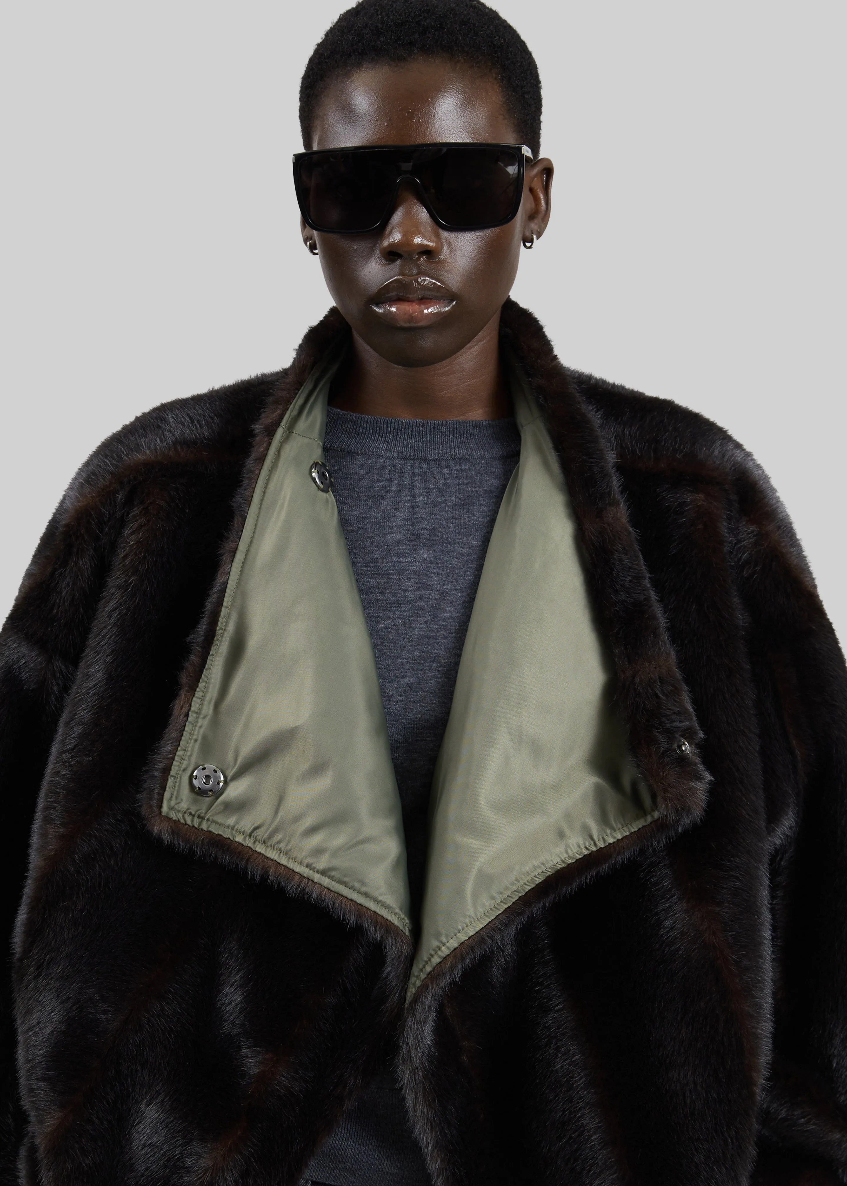 Vera Faux Fur Reversible Short Coat - Brown/Green sold by Frankie Shop product image thumbnail 4