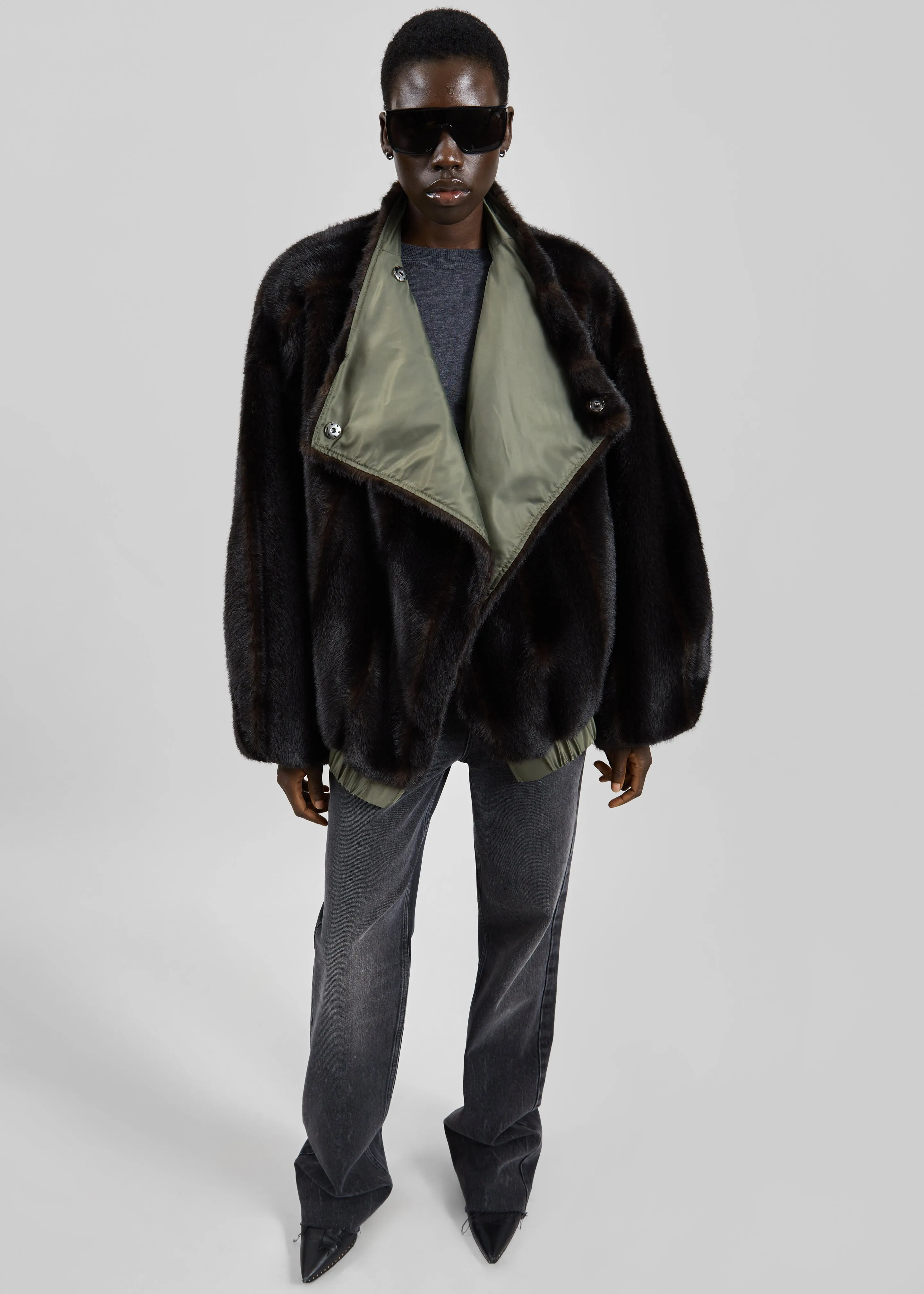 Vera Faux Fur Reversible Short Coat - Brown/Green sold by Frankie Shop product image thumbnail 5